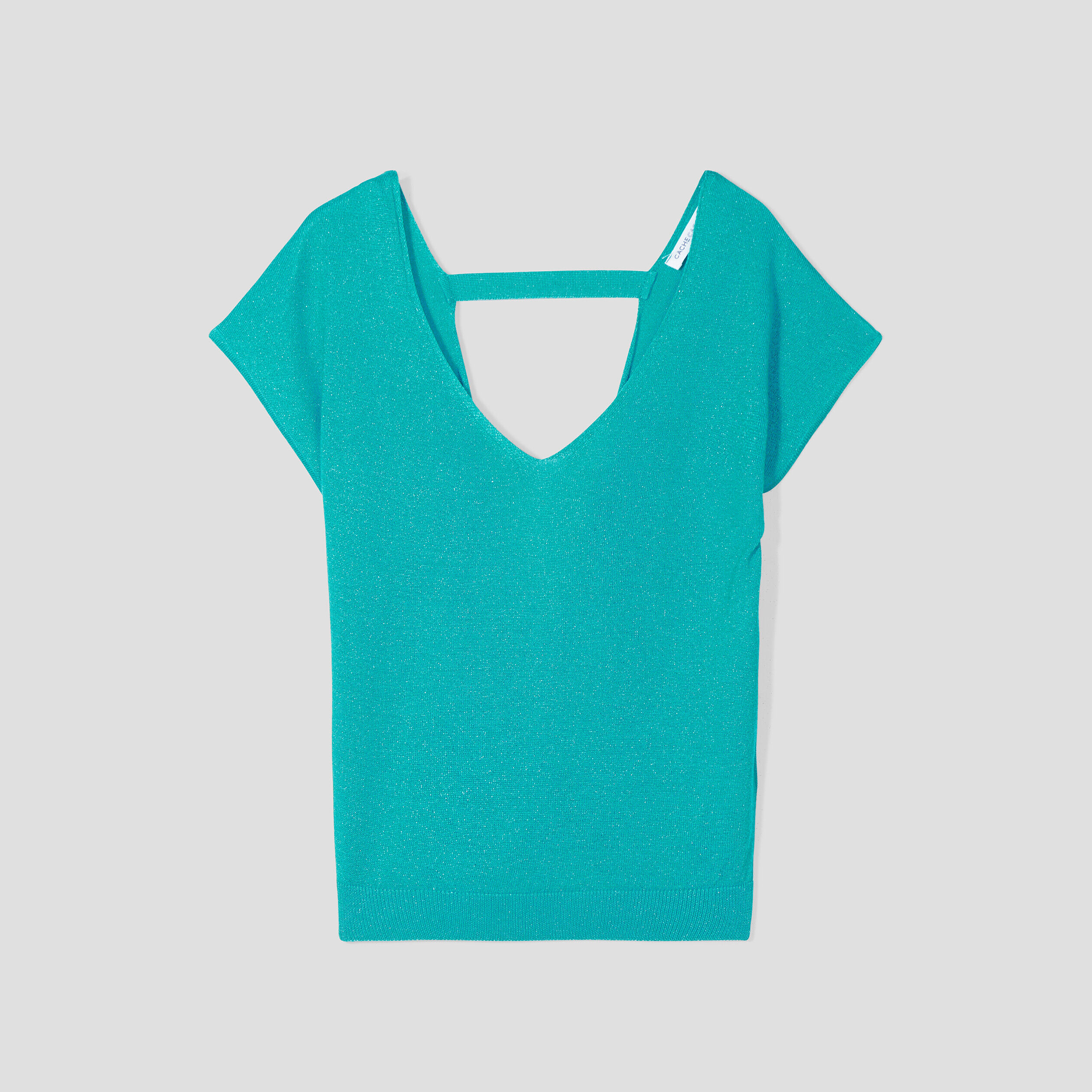 Pull col en V dos ouvert vert femme | Cache Cache