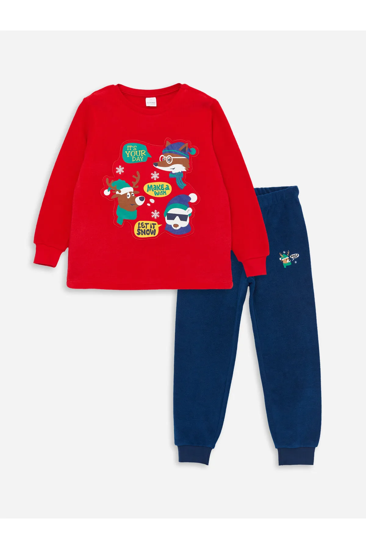 LC Waikiki  Jungen-Pyjama-Set aus Fleece mit Rundhalsausschnitt und Neujahrsmotiv