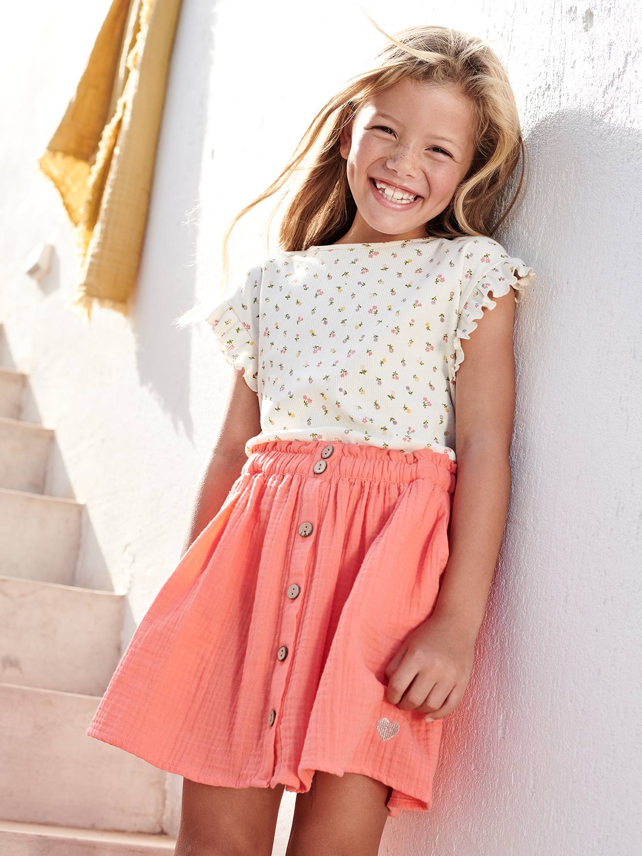 Vertbaudet Mädchen T-Shirt mit Blumenmuster - nachtblau