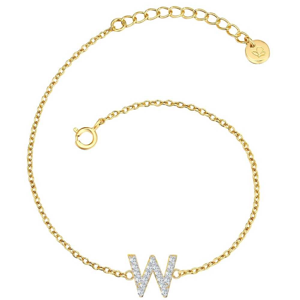 Glanzstücke München Bracelet en argent Lettre W Argent sterling Oxyde de zirconium (CZ) en Or jaune Bracelet