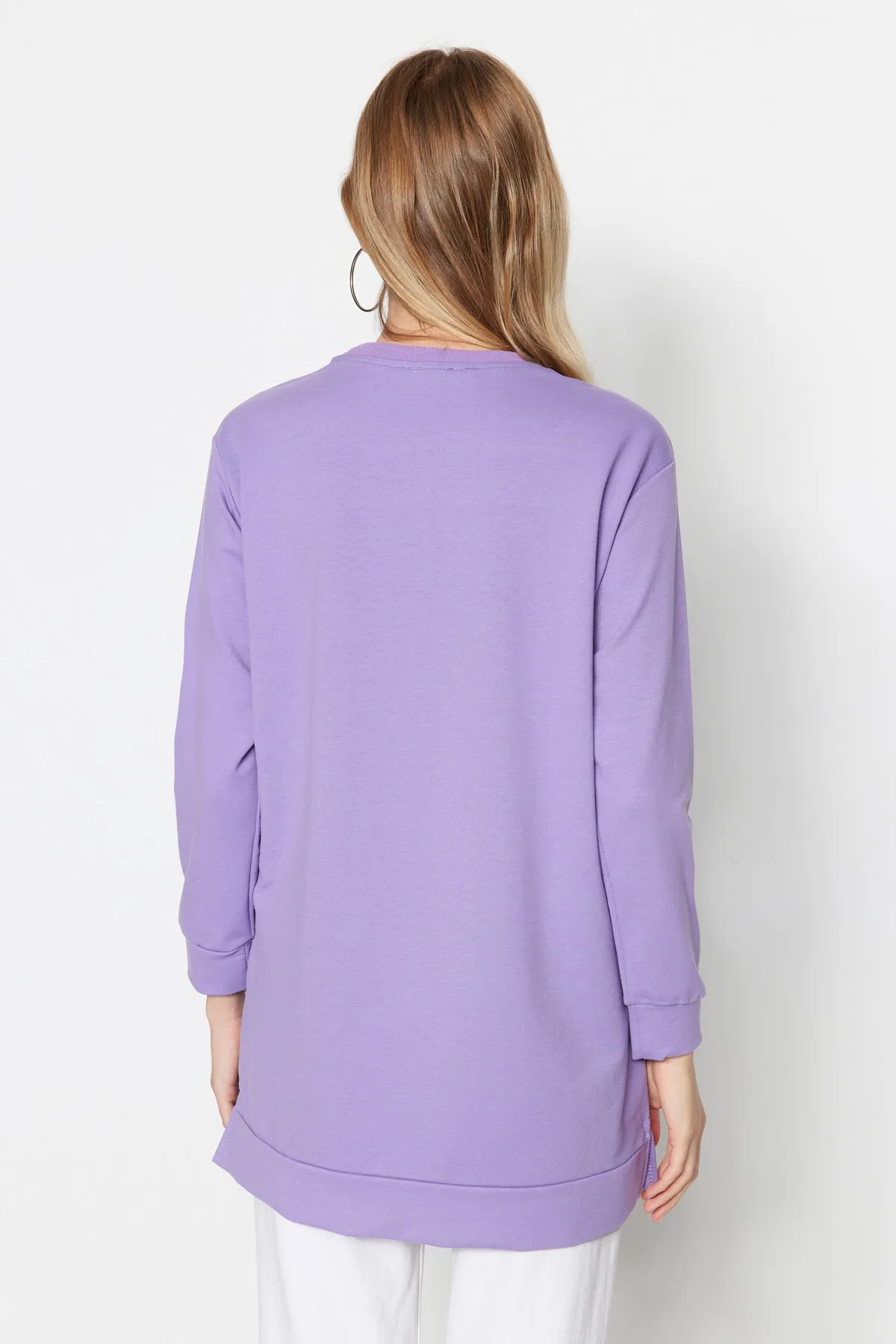 Trendyol Modest  Lila Stricktunika mit Rundhalsausschnitt und Steindetail TCTSS22TN0072