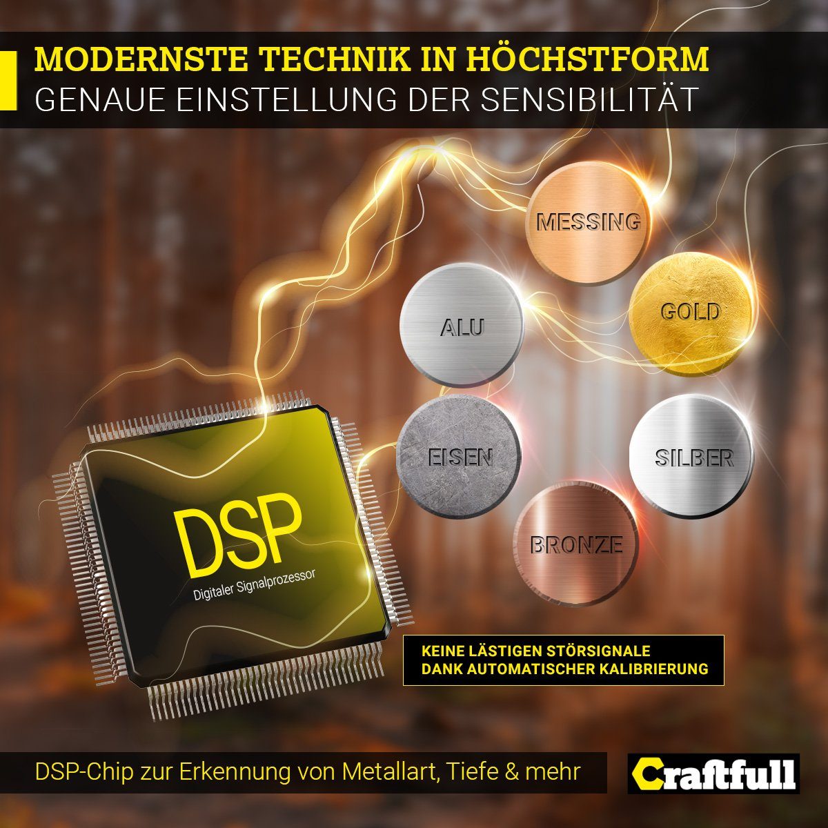 Craftfull Metalldetektor Metallsuchgerät Detector Komplettset XPlorer Pro inkl. Transporttasche, mit Gürtel-Tasche, Sondeln bis 30 cm Tiefe, 5 Modi, großes LCD-Display