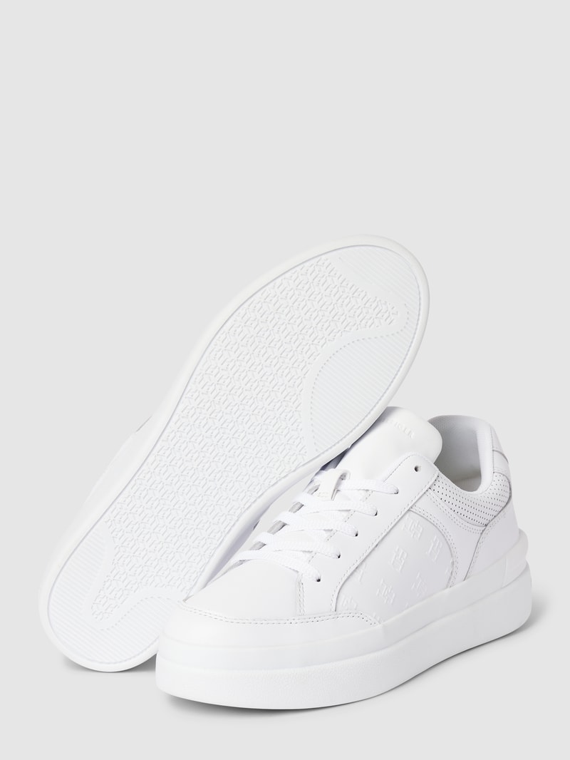 Plateau-Sneaker aus Leder mit Label-Details Modell 'EMBOSSED' in weiß