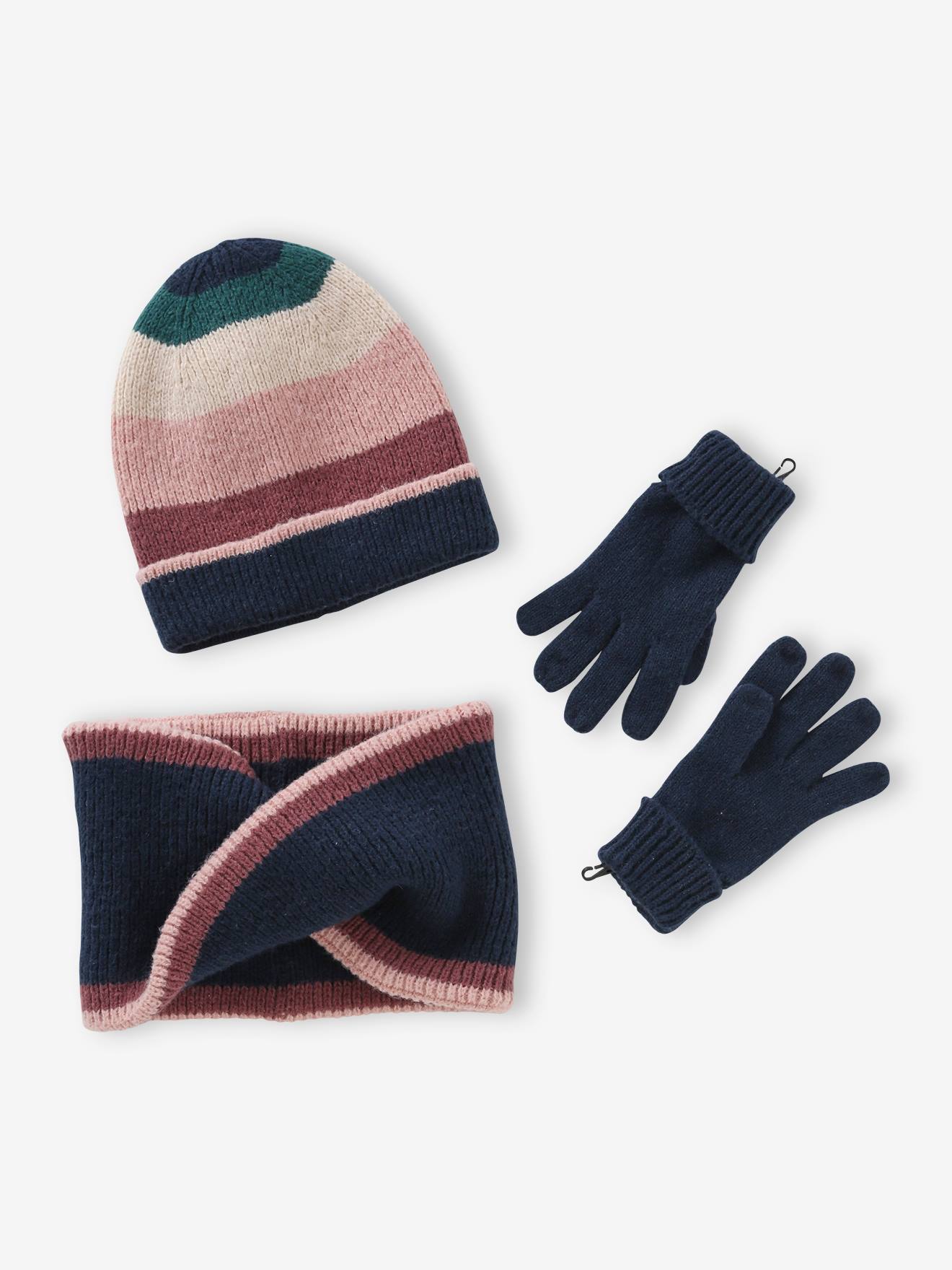 Vertbaudet Mädchen-Set: Mütze, Rundschal & Handschuhe - marine