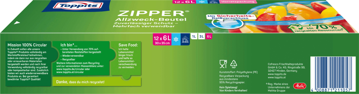 Zipper Allzweckbeutel 6 L, 12 St