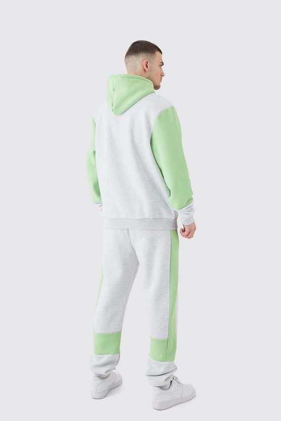 Tall grauer Colorblock Trainingsanzug mit Kapuze