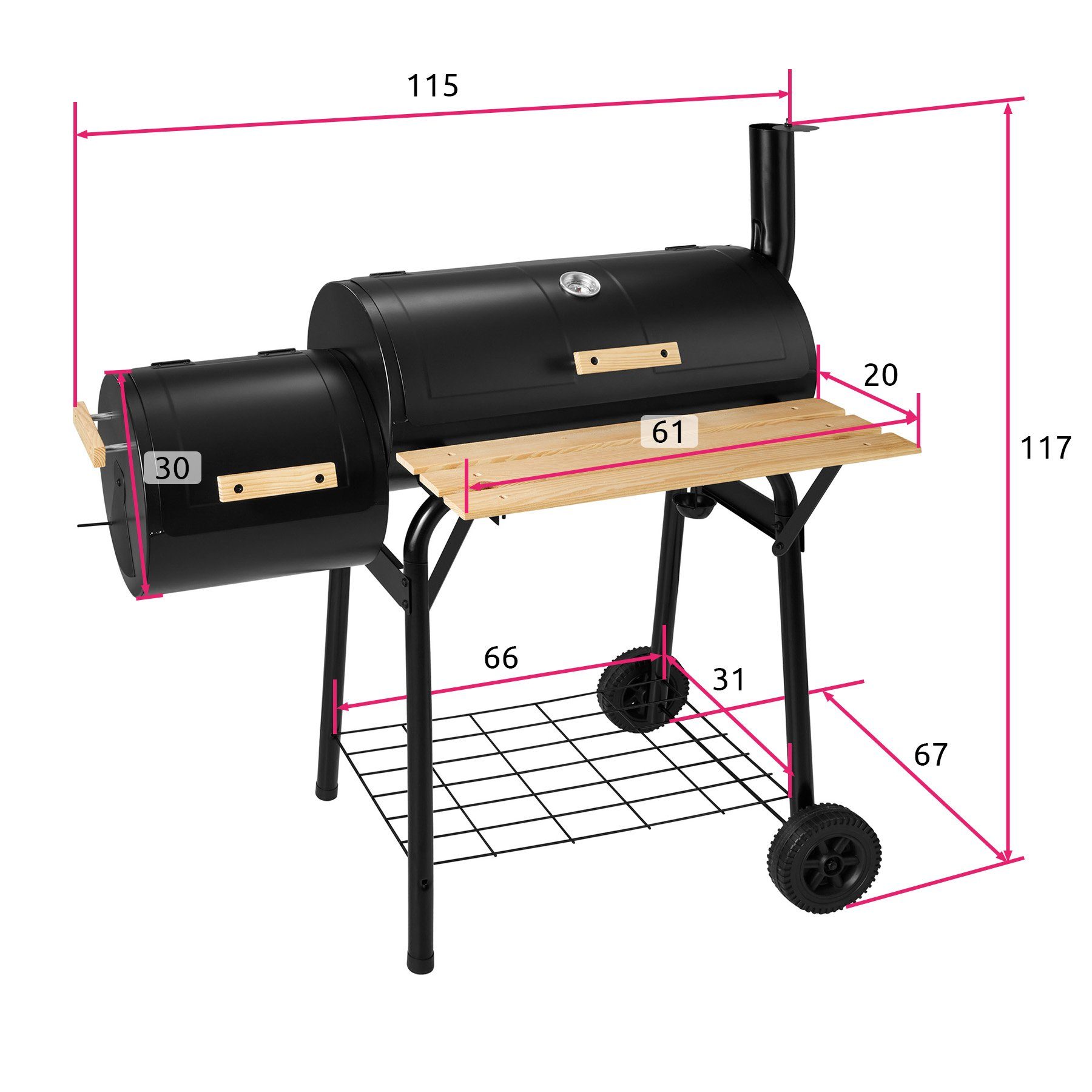 tectake Holzkohlegrill Holzkohlegrill Smoker mit Thermometer