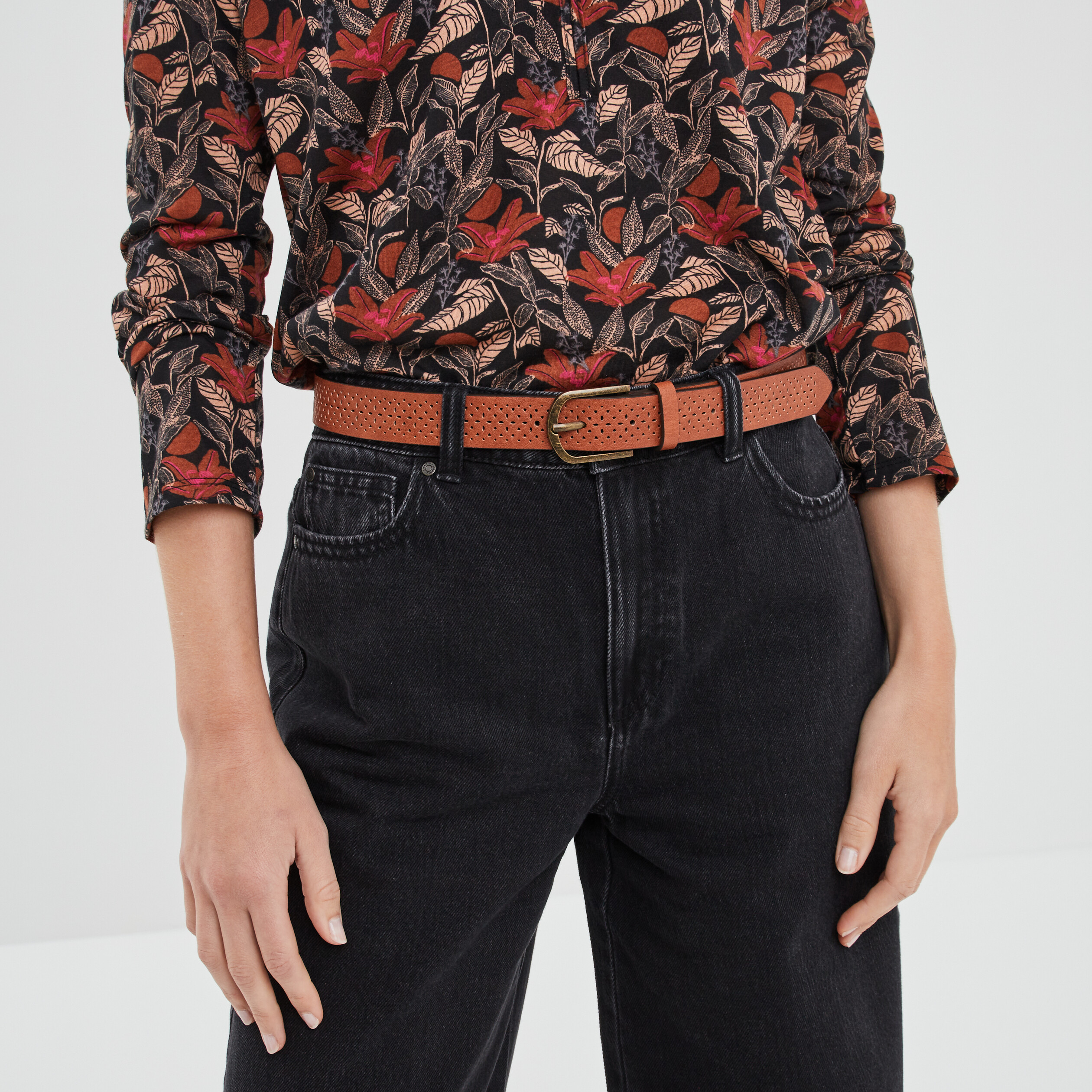 Ceinture perforée camel femme | La Halle
