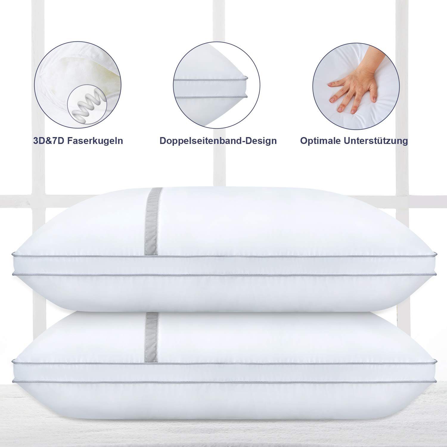 Kopfkissen Kissen 40x80/80x80 cm, 2er Set Flauschige Kissen aus Mikrofaser, BedStory, Füllung: Microfaser, Sofakissen für Schlafzimmer, Wohnzimmer, Maschinenwaschbar Kopfkissen