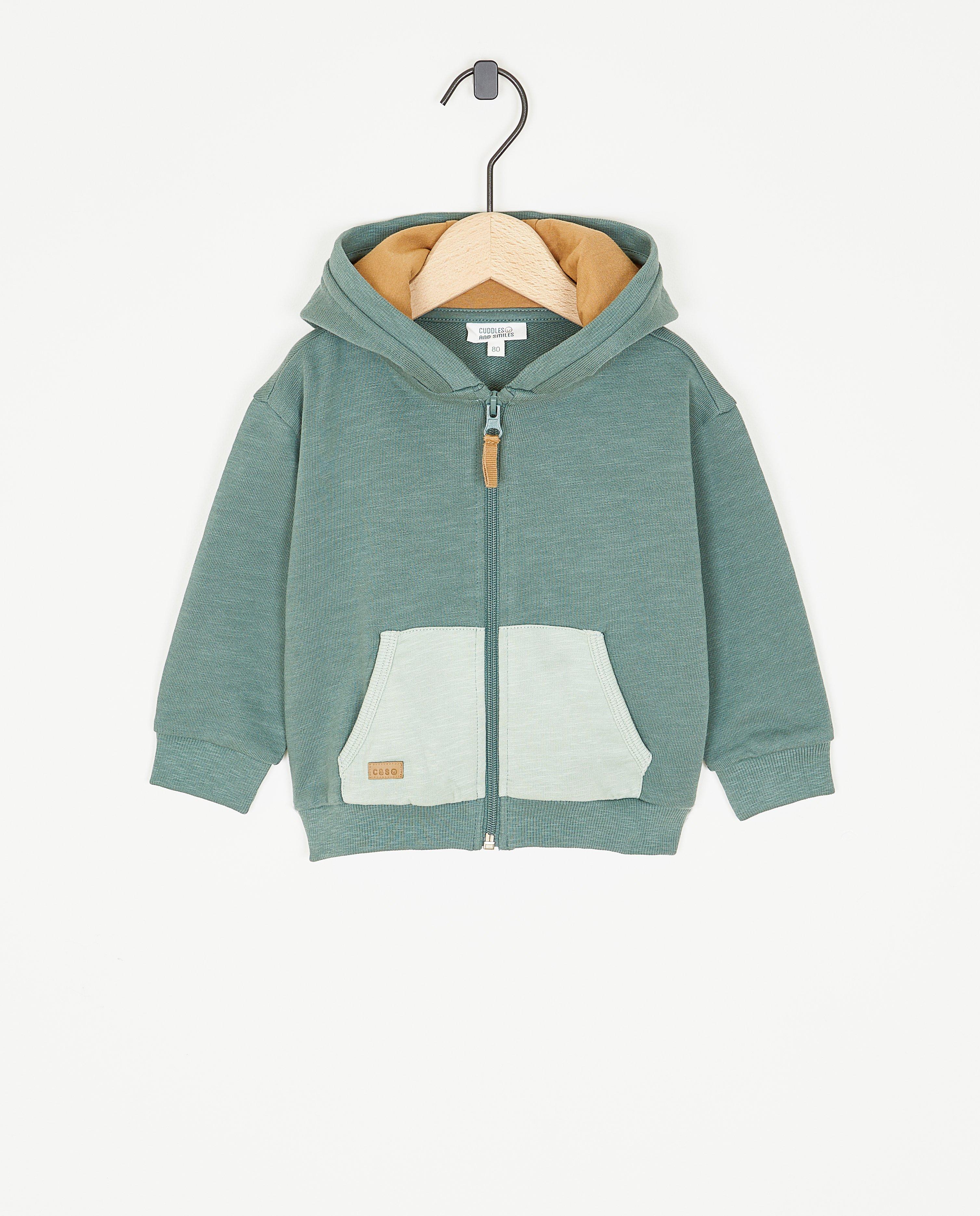 Cuddles and Smiles Sweatvest biokatoen és színes blokk khaki