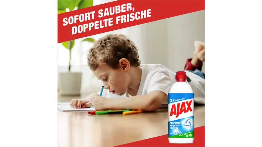 Ajax Allzweckreiniger Frischeduft - Multi-Oberflächen Bodenreiniger, Formel 93% biologisch abbaubar 1 l