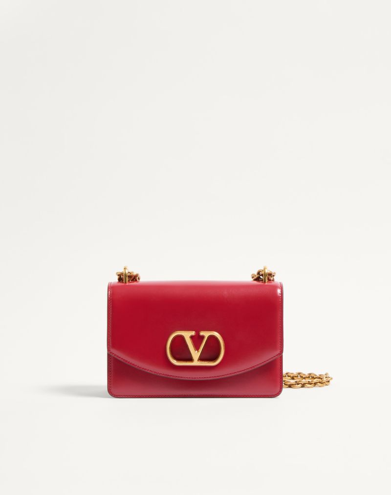 Bolsa de ombro pequena Valentino Garavani Vain em couro de bezerro brilhante