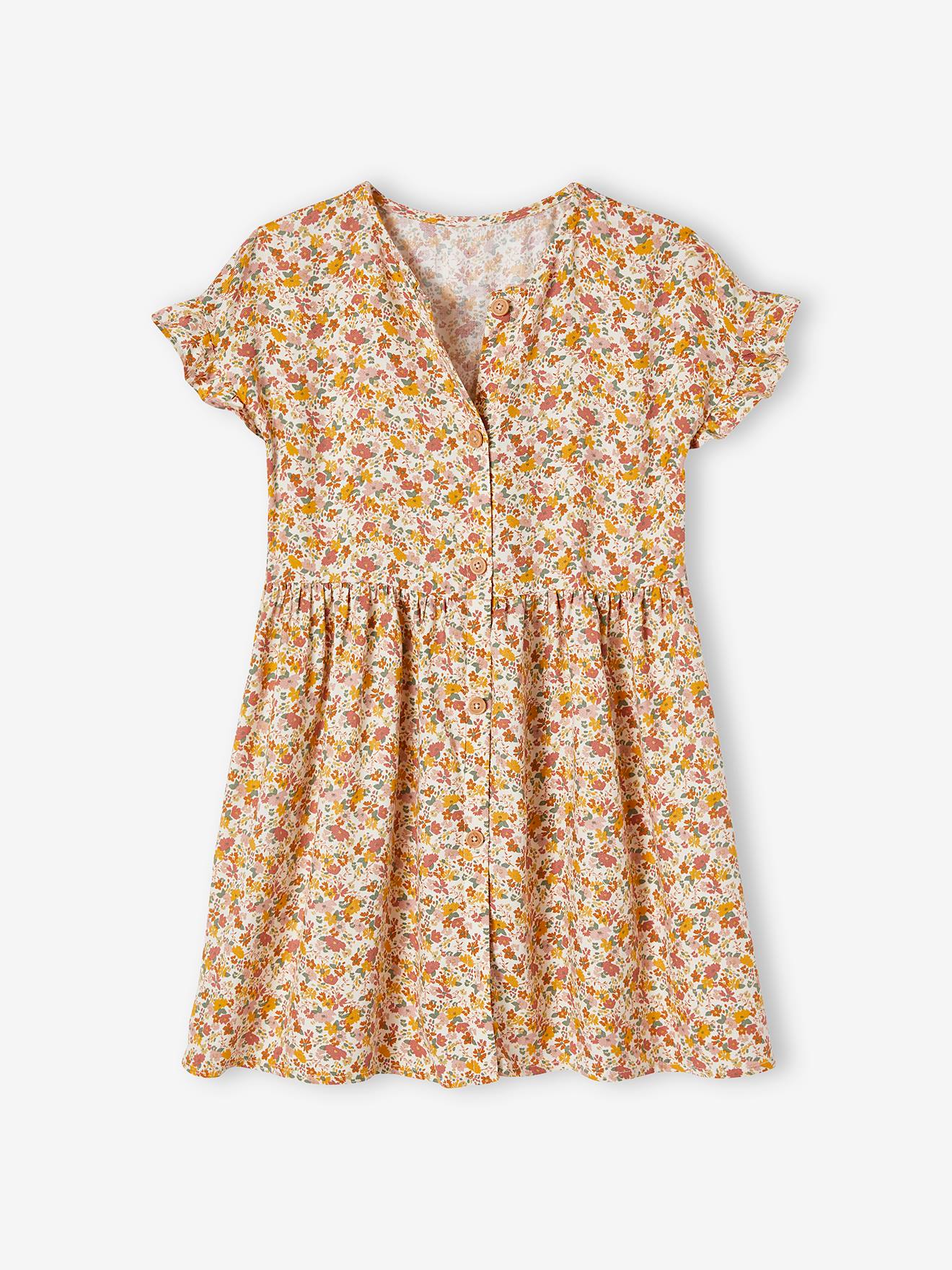 Vertbaudet Mädchen Kleid, Blumen Oeko-Tex - marine