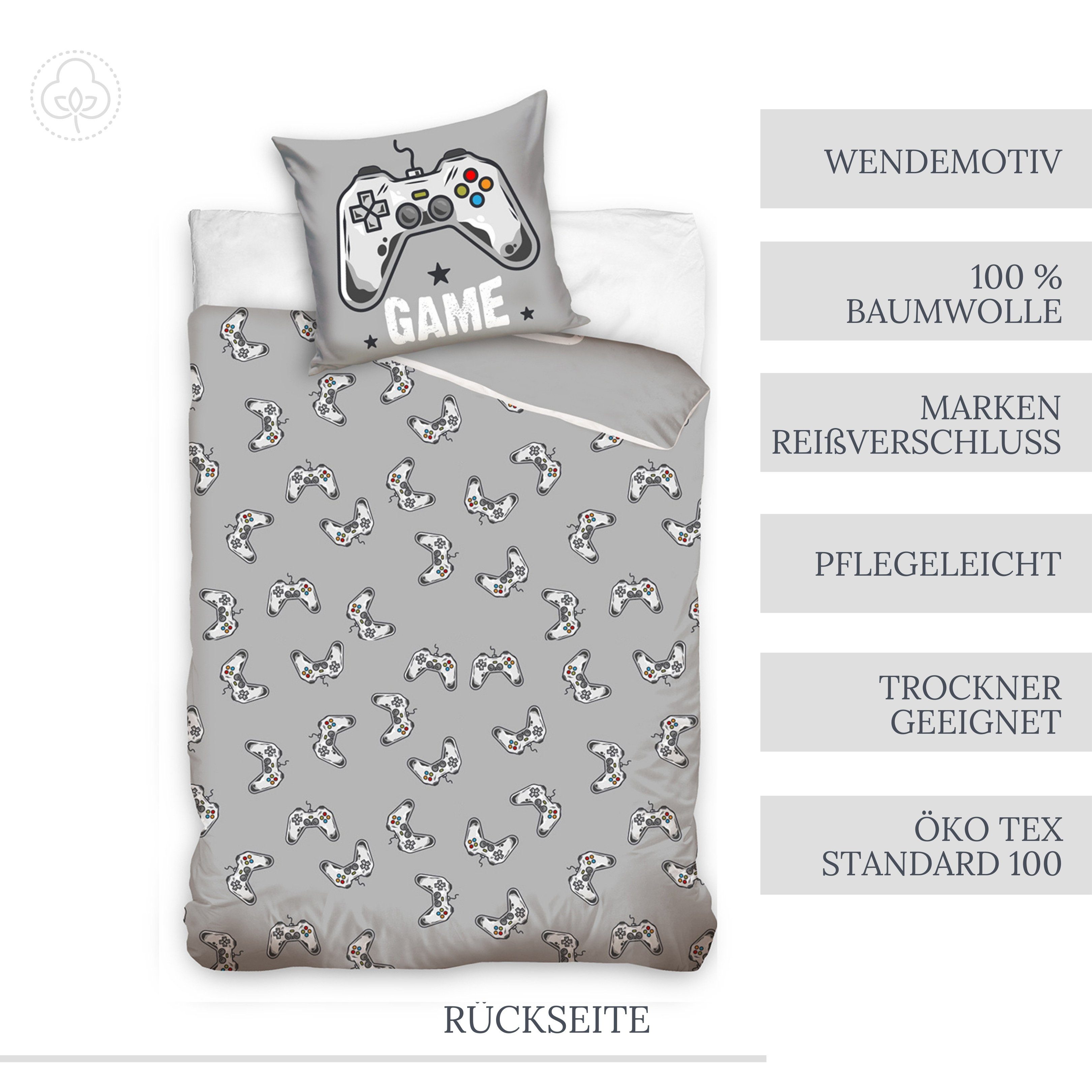 Bettwäsche Gamer 135x200 + 80x80 cm, 100 % Baumwolle, MTOnlinehandel, Renforcé, 2 teilig, Zocken Gaming / Game Kinder-, Teenager-Bettwäsche