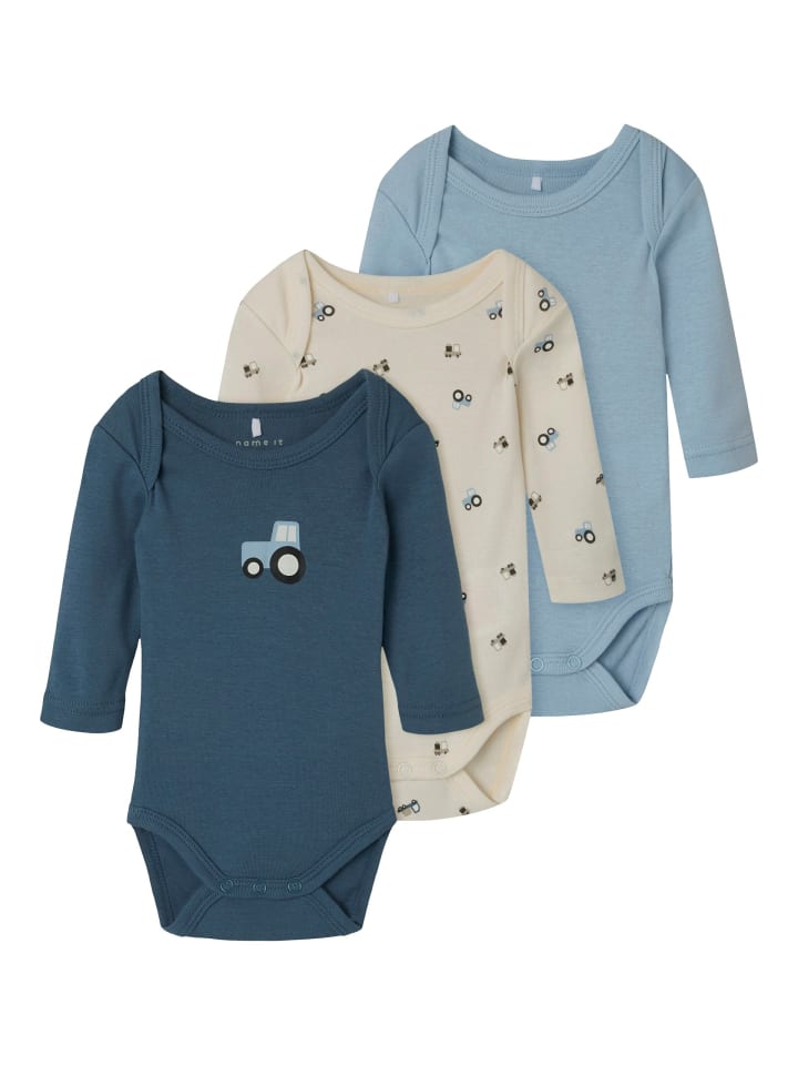 name it 3er Pack Langarmbodys NBMBODY TRACTOR in jet stream günstig kaufen