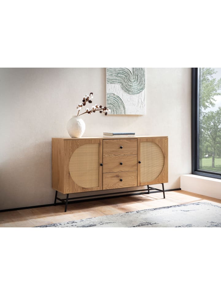 KADIMA DESIGN Sideboard 140x80x40 cm Kommode Eiche-Dekor mit Rattan Geflecht günstig kaufen onesize