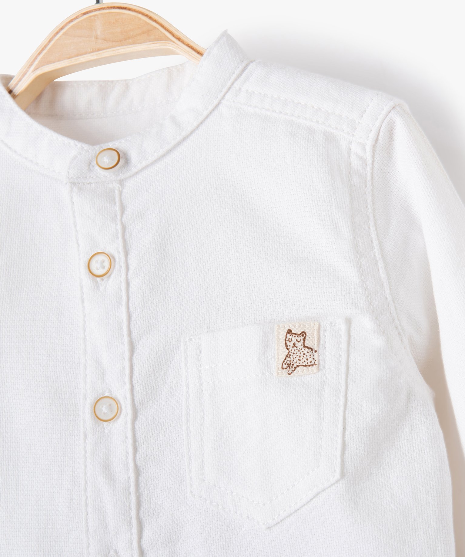 Chemise bébé Garçon manches longues avec col mao ecru | GEMO