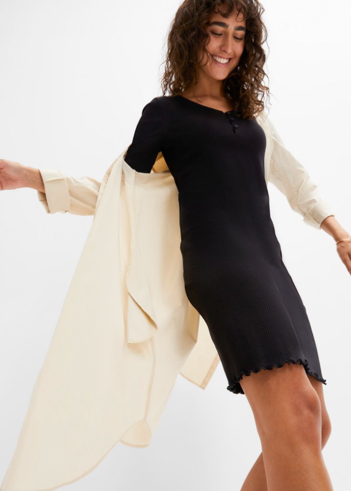 Ripp-Kleid mit Knopfleiste