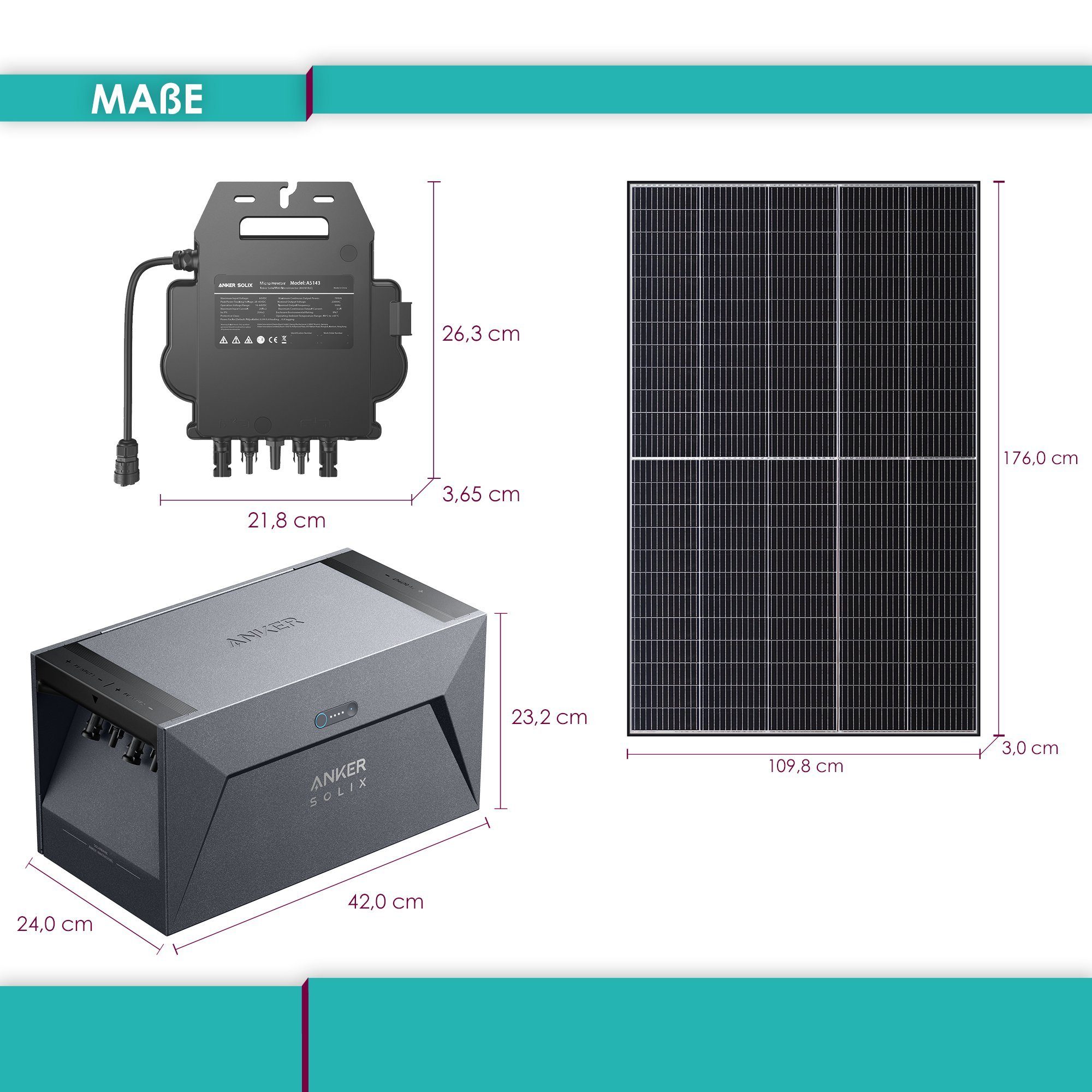 VALE Solaranlage Balkonkraftwerk 820W mit Speicher, (2 x 410W Bifaziale Black Frame Glas-Glas Maysun MS410MDG-40H TwiSun Module, Anker MI80 800W Wechselrichter, Anker 1,6kWh Batteriespeicher, 4 x 3m MC4 Kabel, 2 x 3m MC4 Y-Kabel, 5m Anschlusskabel)
