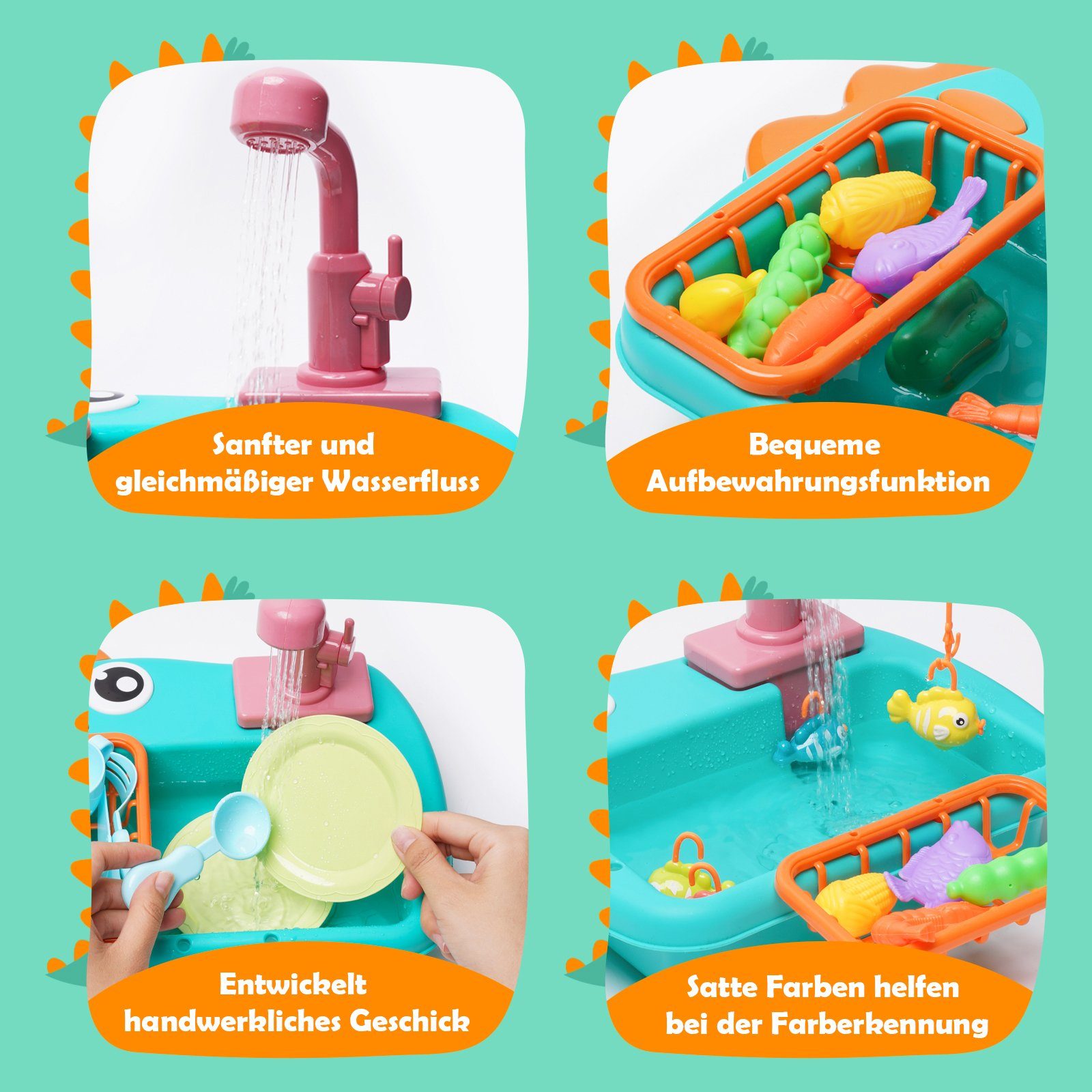 LBLA Lernspielzeug Küchenspüle Spielzeug Set mit Wasserfunktion, Weihnachtsgeschenk, Kinderwaschbecken Spielküche Waschbecken Rollenspiel für Kinder