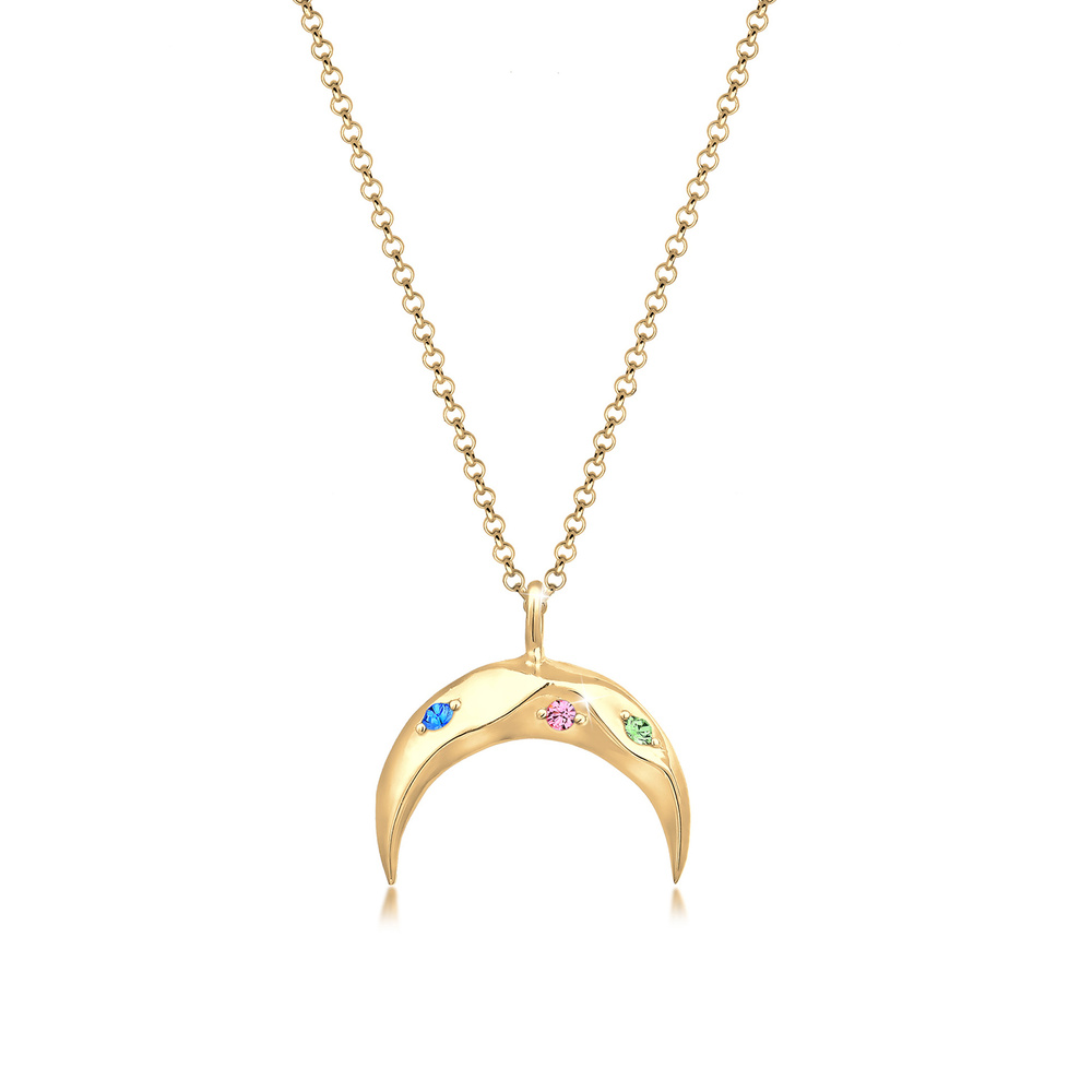 Elli Elli Collier DemiLune Astro Boho Coloré Cristaux Collier Femme  (925/1000) Argent collier