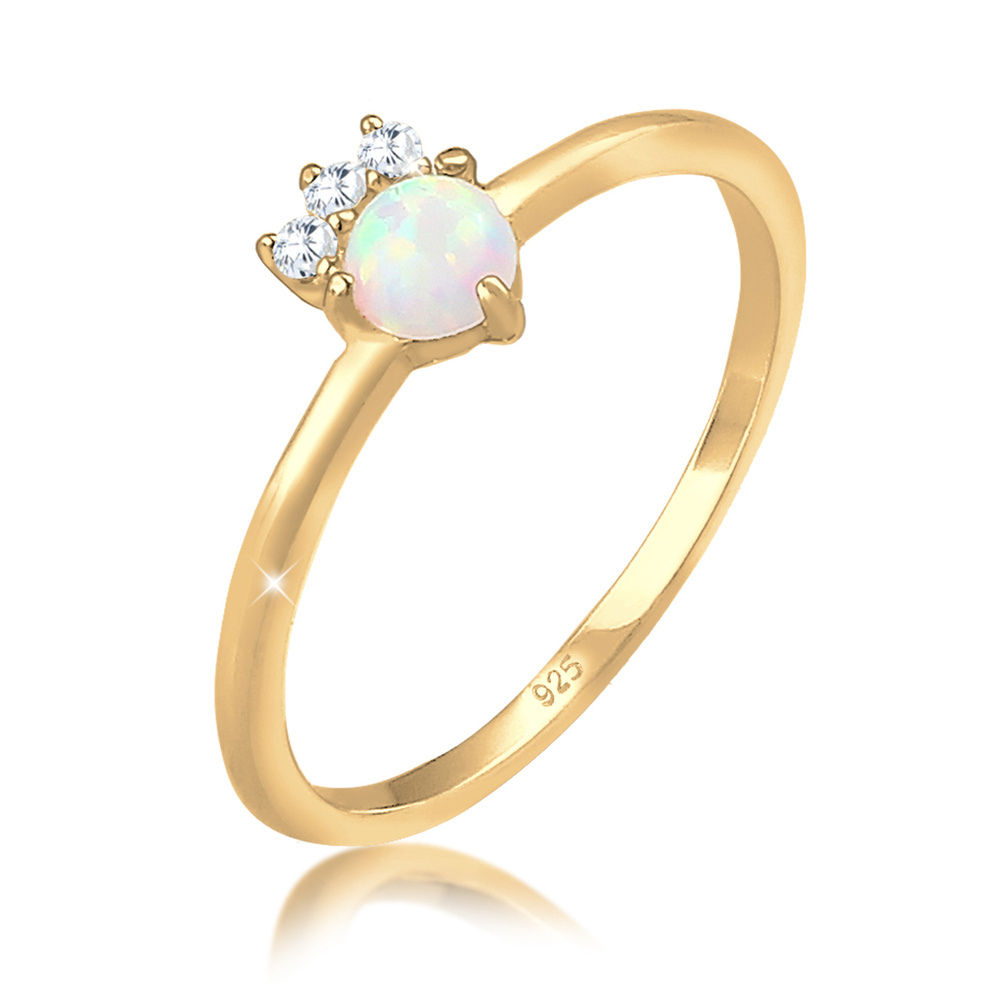 Elli Elli Bague Femme Vintage Look avec Cristaux syn. d'Opale et de Zircone Cubique en Bague