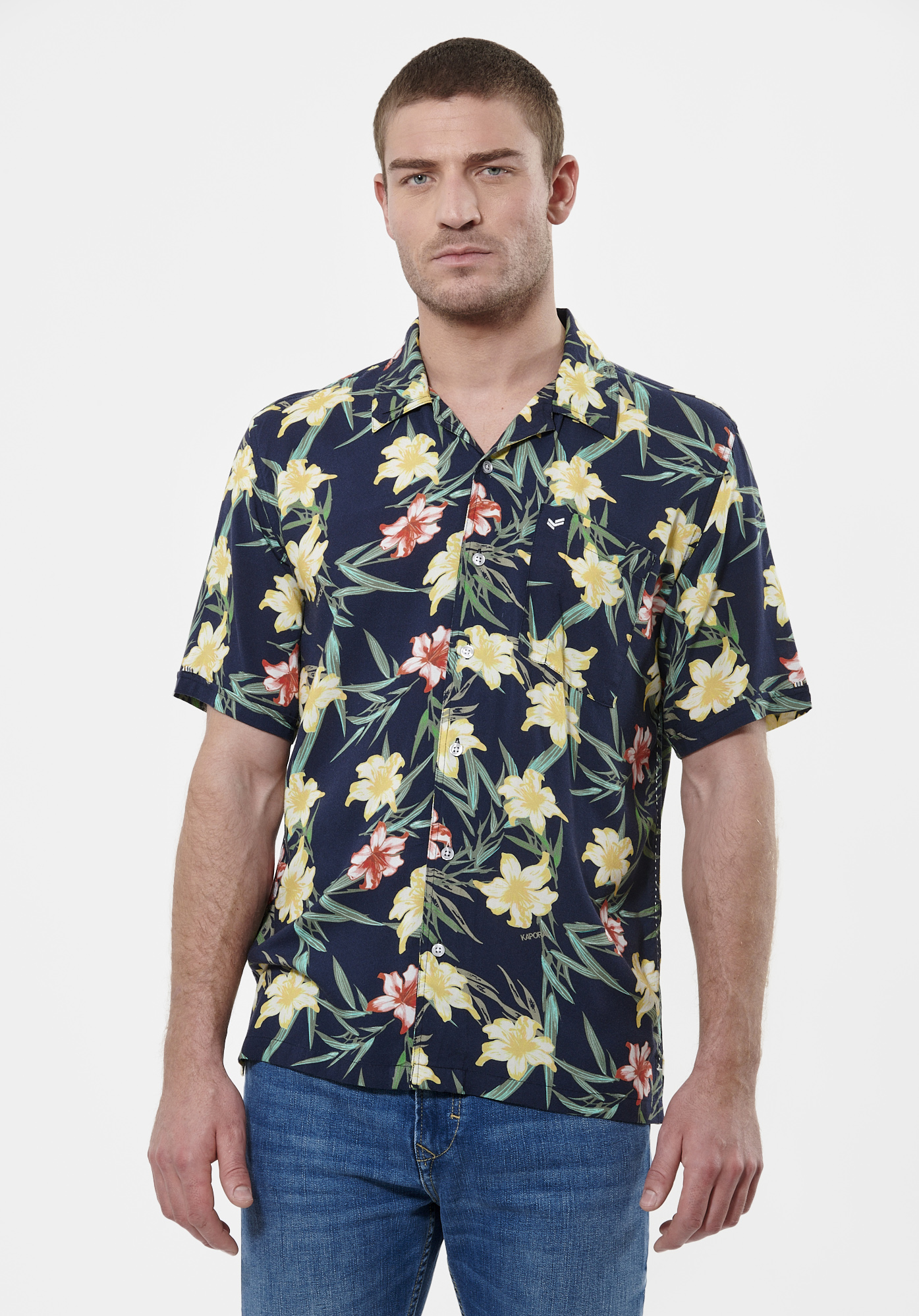 MACAO  Chemise fleurie bleue Homme