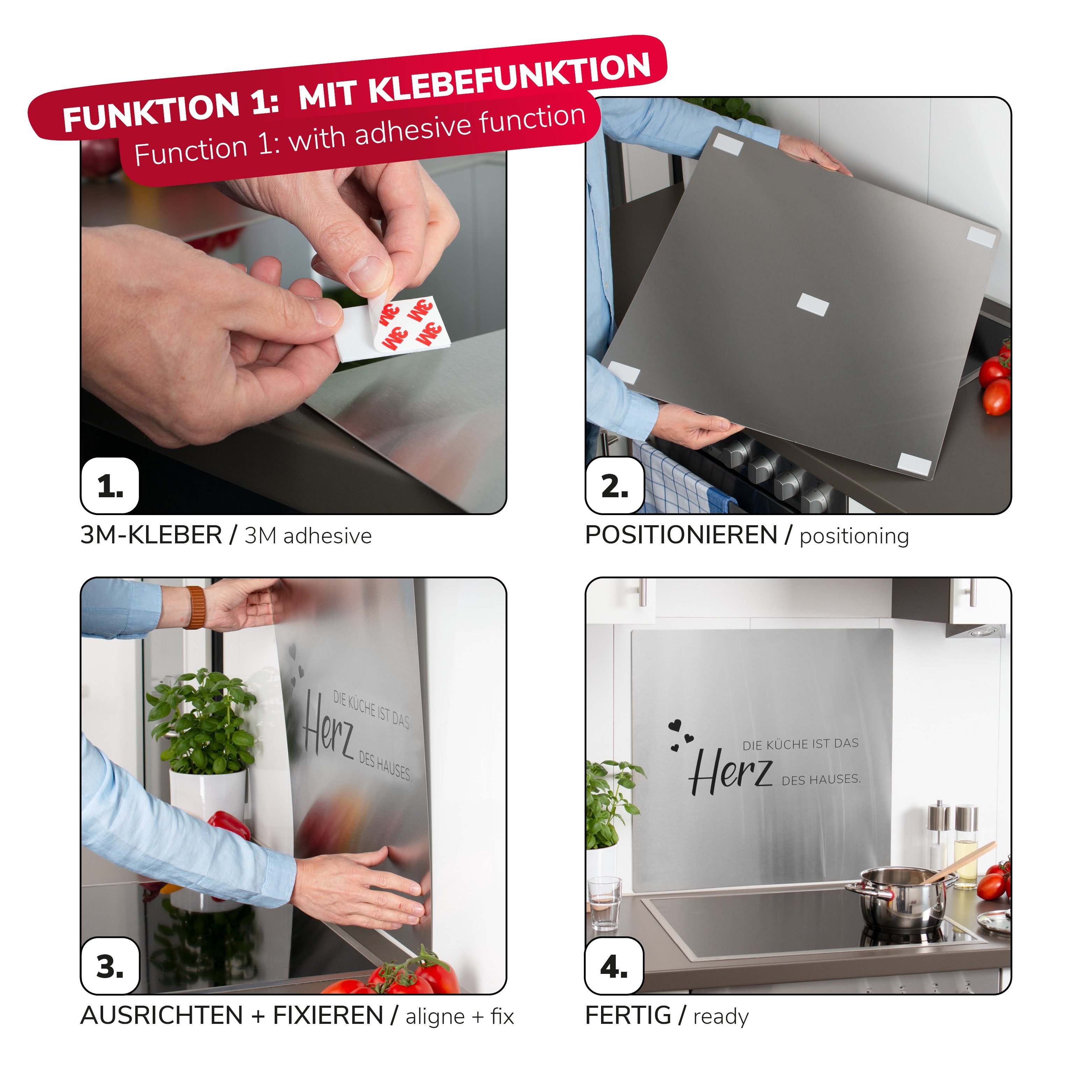 bremermann Spritzschutz bremermann Herdspritzschutz 2in1 mit Dekor aus Edelstahl // ca. 59 B
