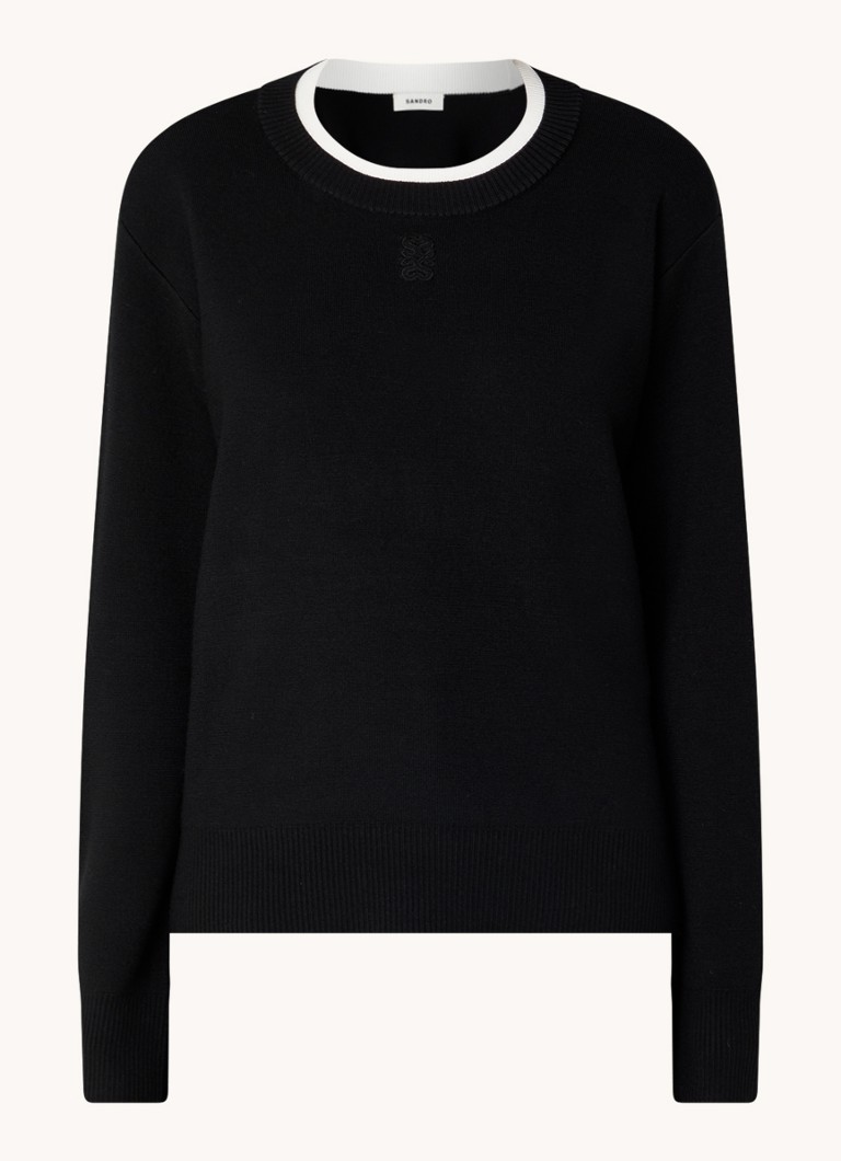 Sandro Fine-knit sweater in wool blend with logo embroidery