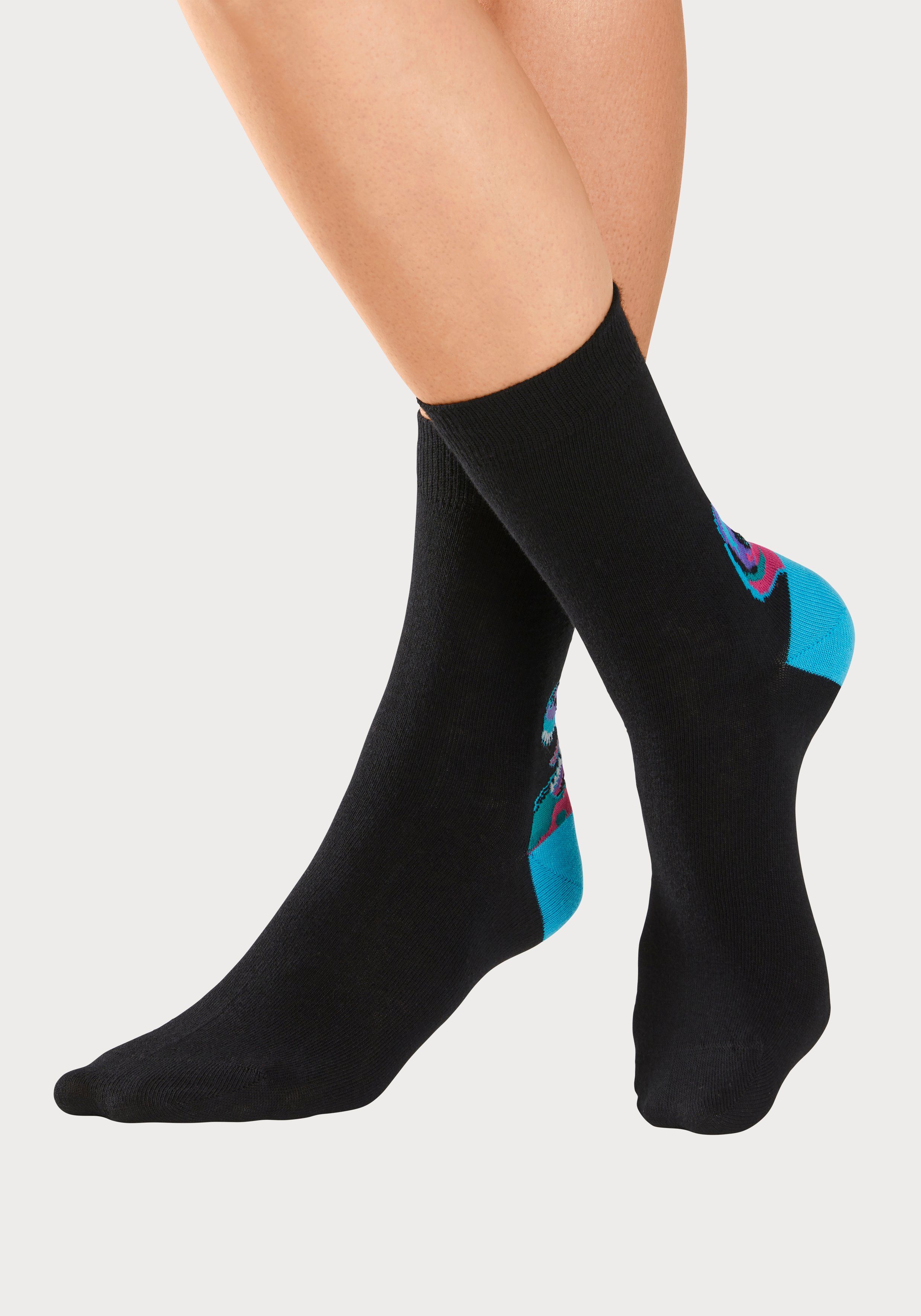 H.I.S Freizeitsocken (Packung, 5-Paar) mit farbenfrohen Dino Motive über der Ferse