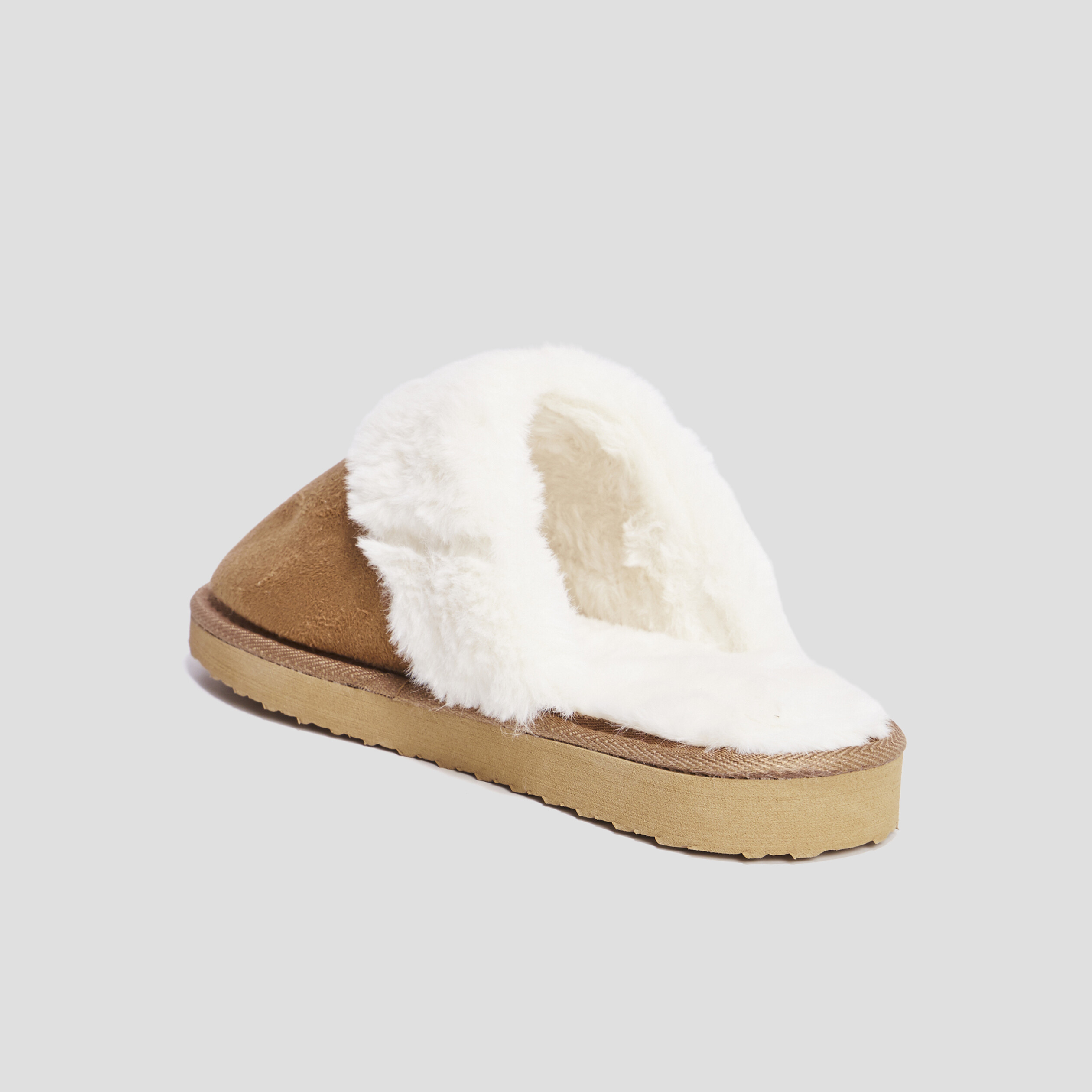 Chaussons mules détail fourrure camel femme | La Halle