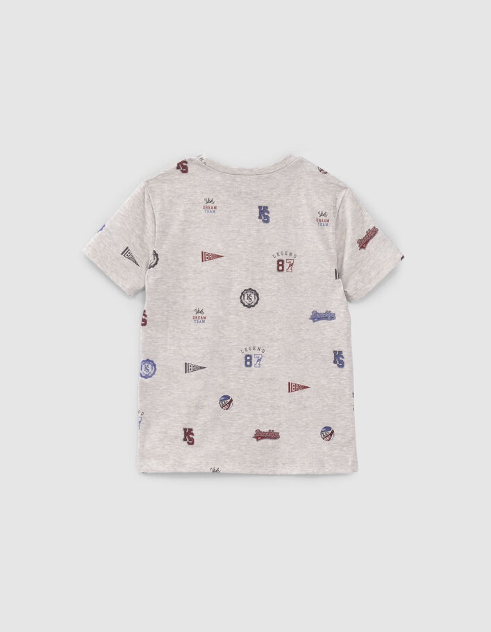 T-shirt gris coton bio all-over écussons garçon