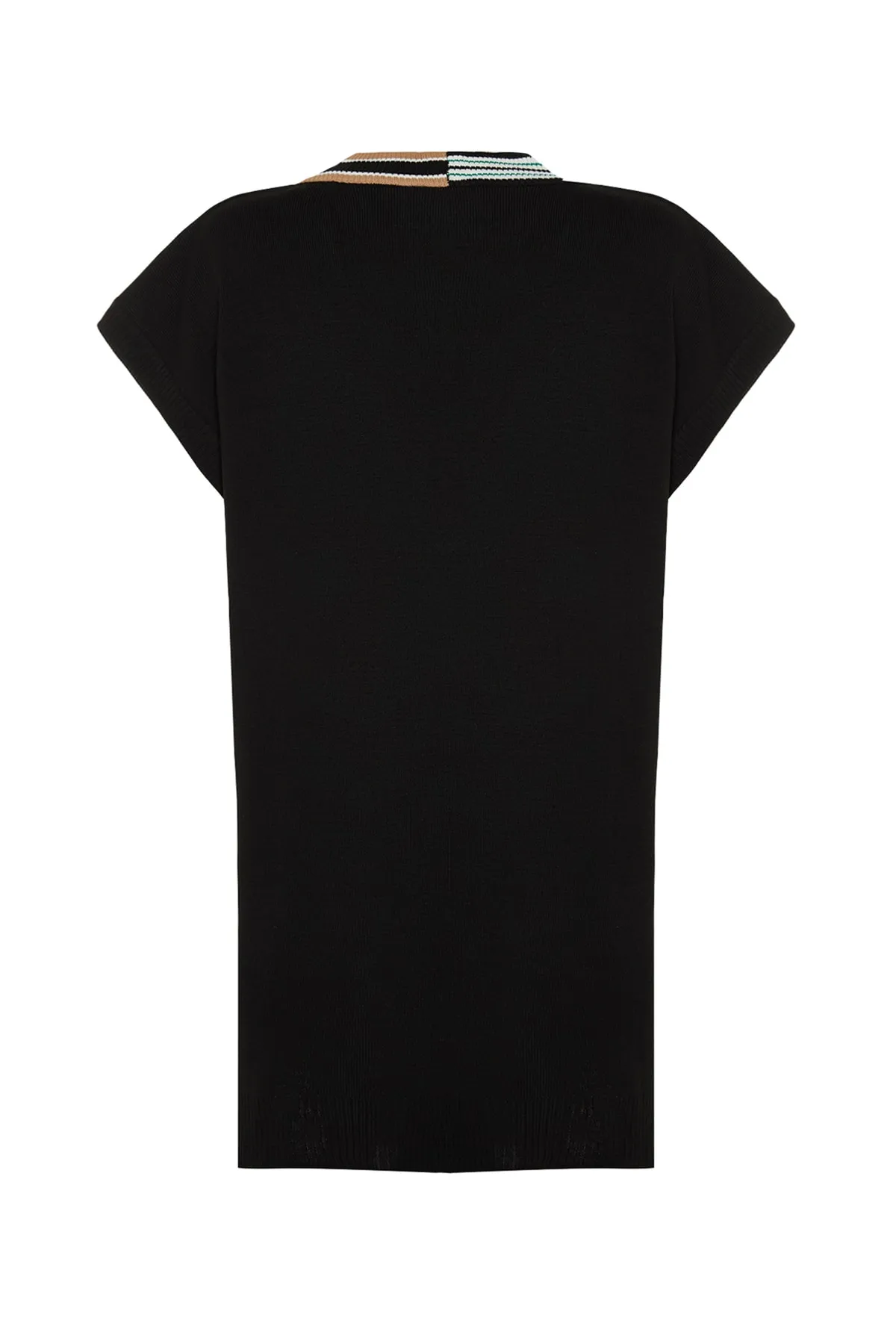 Trendyol Modest  Schwarzer Strickpullover mit Streifen und Kragen und detailliertem Ausschnitt TCTAW22UV0002