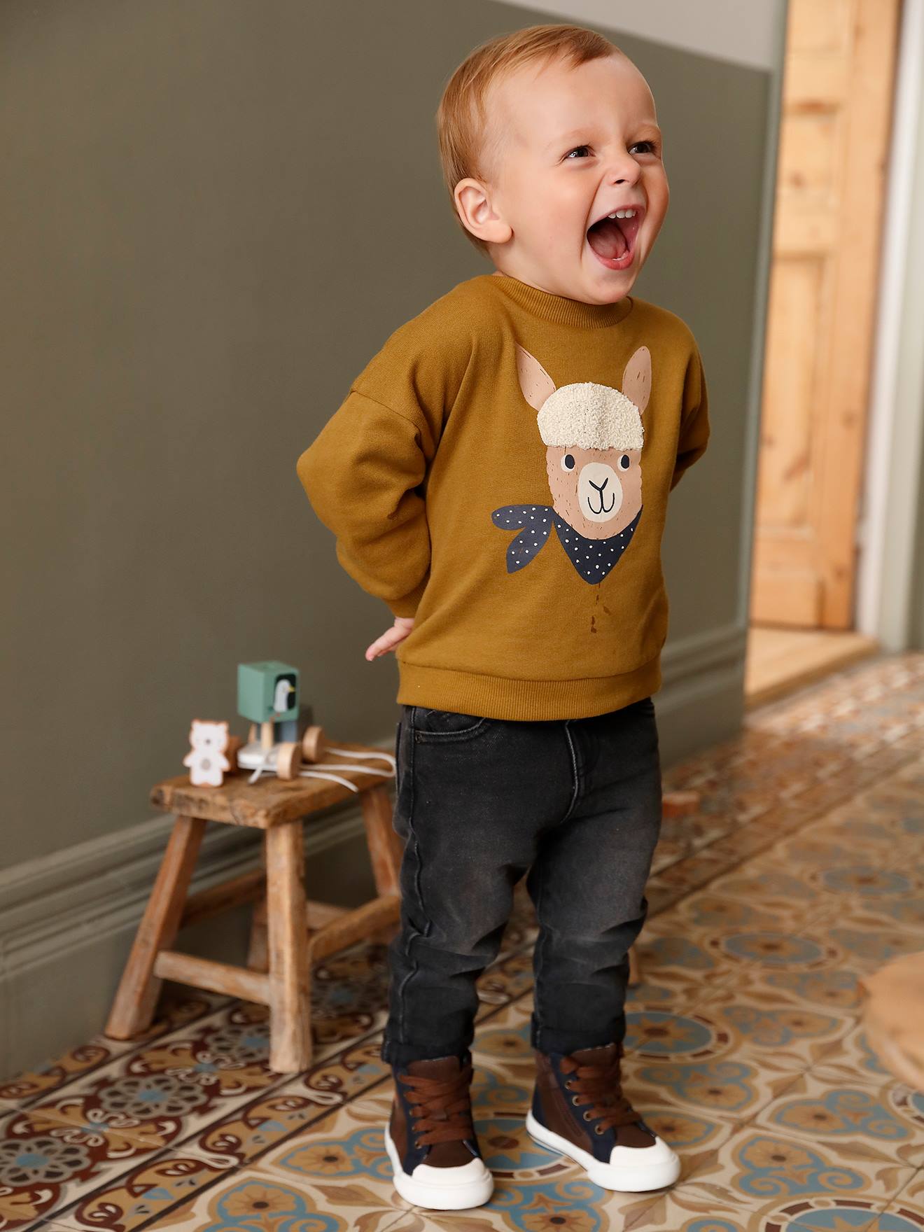 Sweat lama bébé en molleton olive
