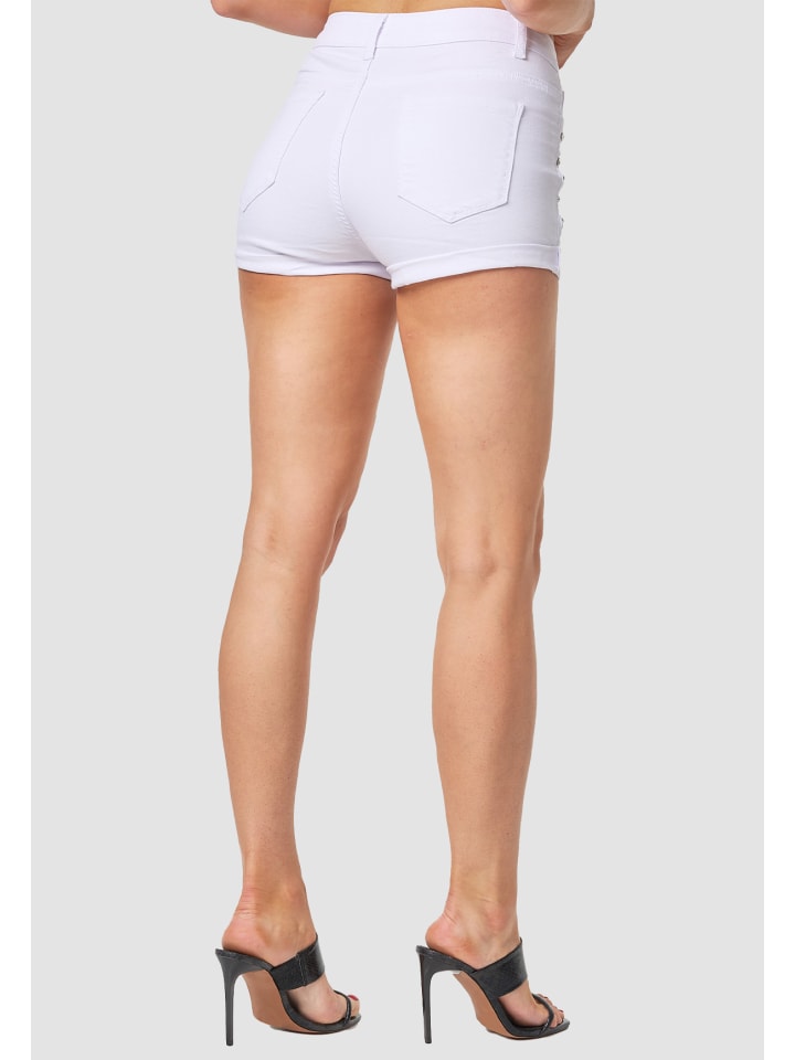 MiSS RJ High Waist Denim Jeans Shorts Bermuda Stretch Hose mit Spitze in Weiß günstig kaufen