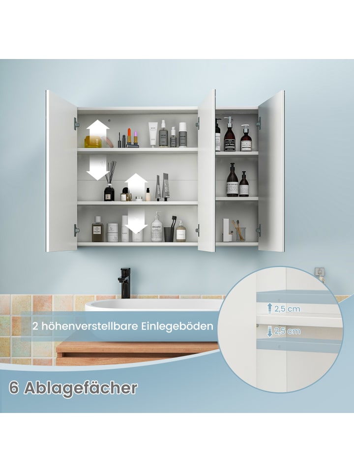COSTWAY Spiegelschrank 3 Türig in Weiß günstig kaufen 65 cm