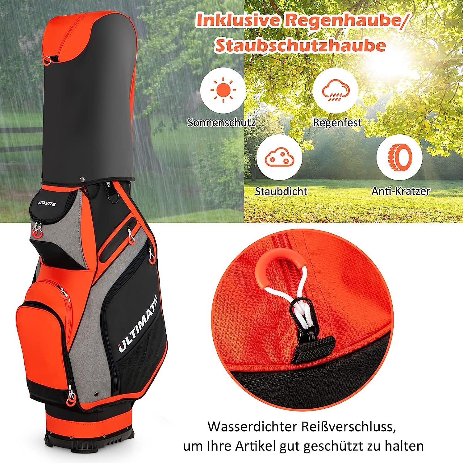 KOMFOTTEU Golfbag-Regenschutz Golftasche, mit 14 Trennwänden