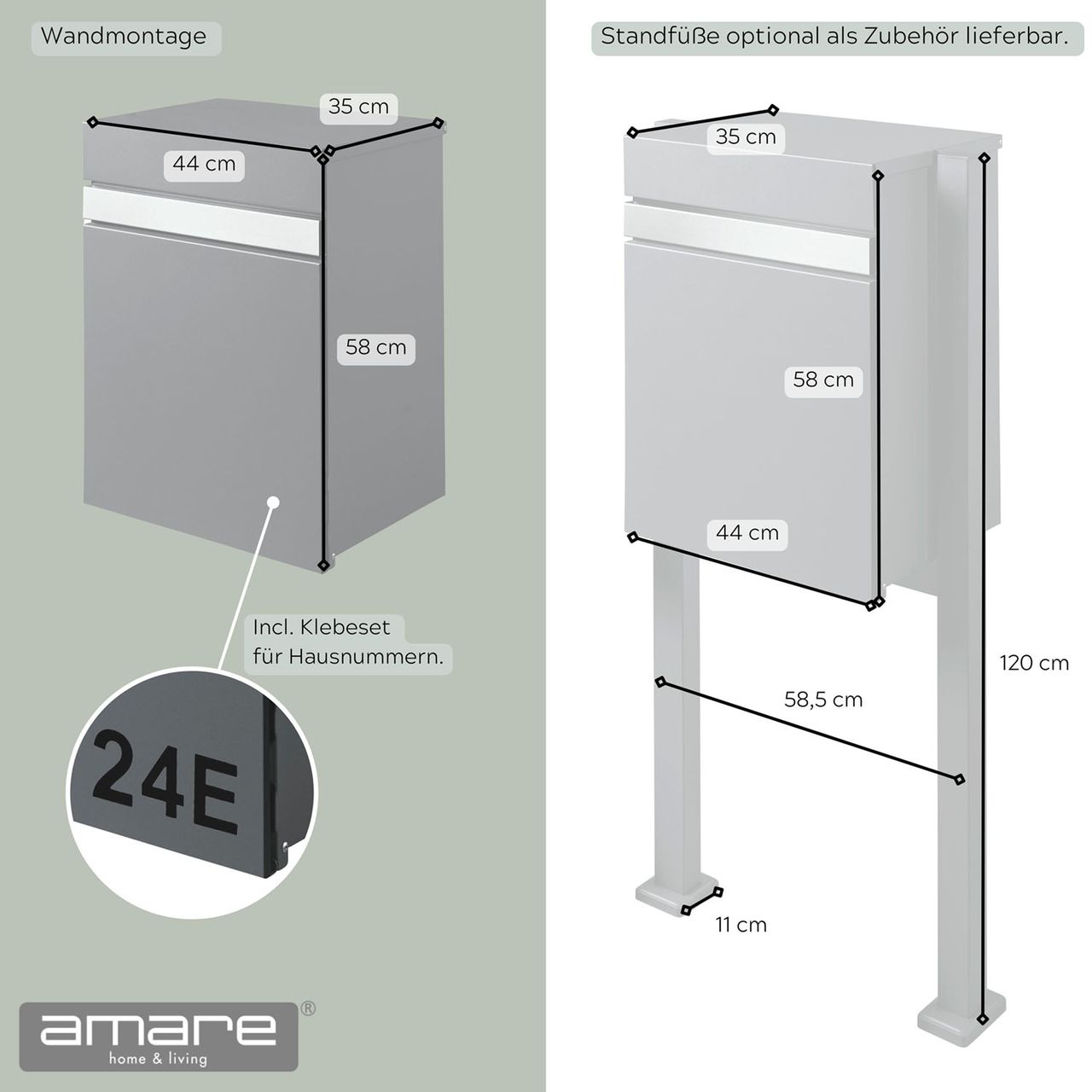 Weles AMARE DESIGN Paketbox Briefkasten Luxury mit Hausnummer - 58 x 44 x 35 cm - Anthrazit (7016)