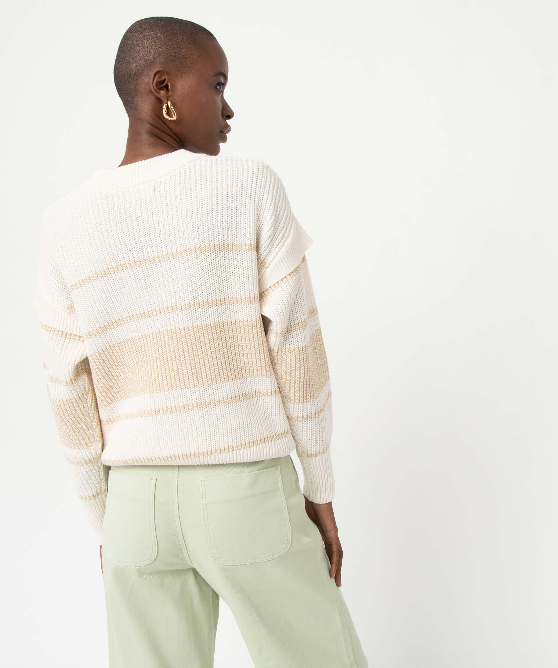 Pull femme avec rayures pailletées ecru | GEMO