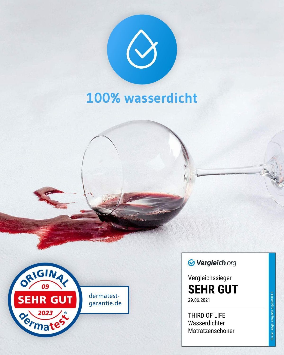 Matratzenschoner Atmungsaktive Matratzenauflage LISA Third of Life, 100% Wasserdichter Matratzenschutz, Matratzen-Topper mit Seitenwänden