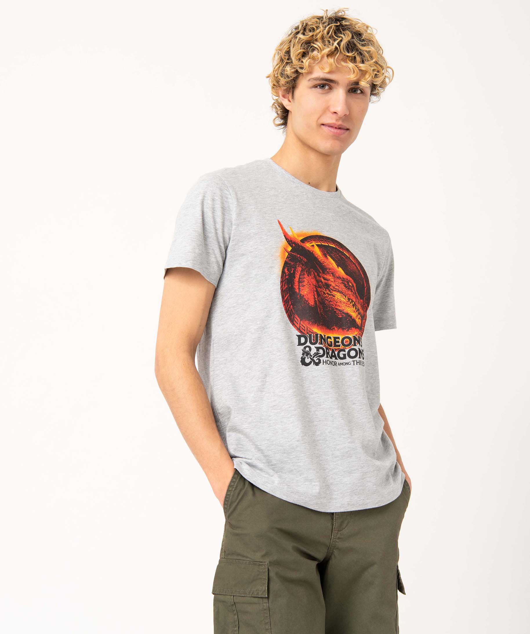 Tee-shirt homme à manches courtes chiné et imprimé - Donj... gris | GEMO