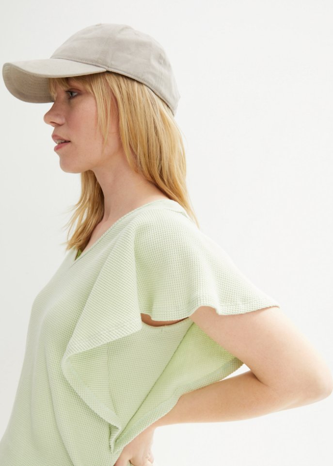 Shirt aus Waffeljersey mit Flügelärmel