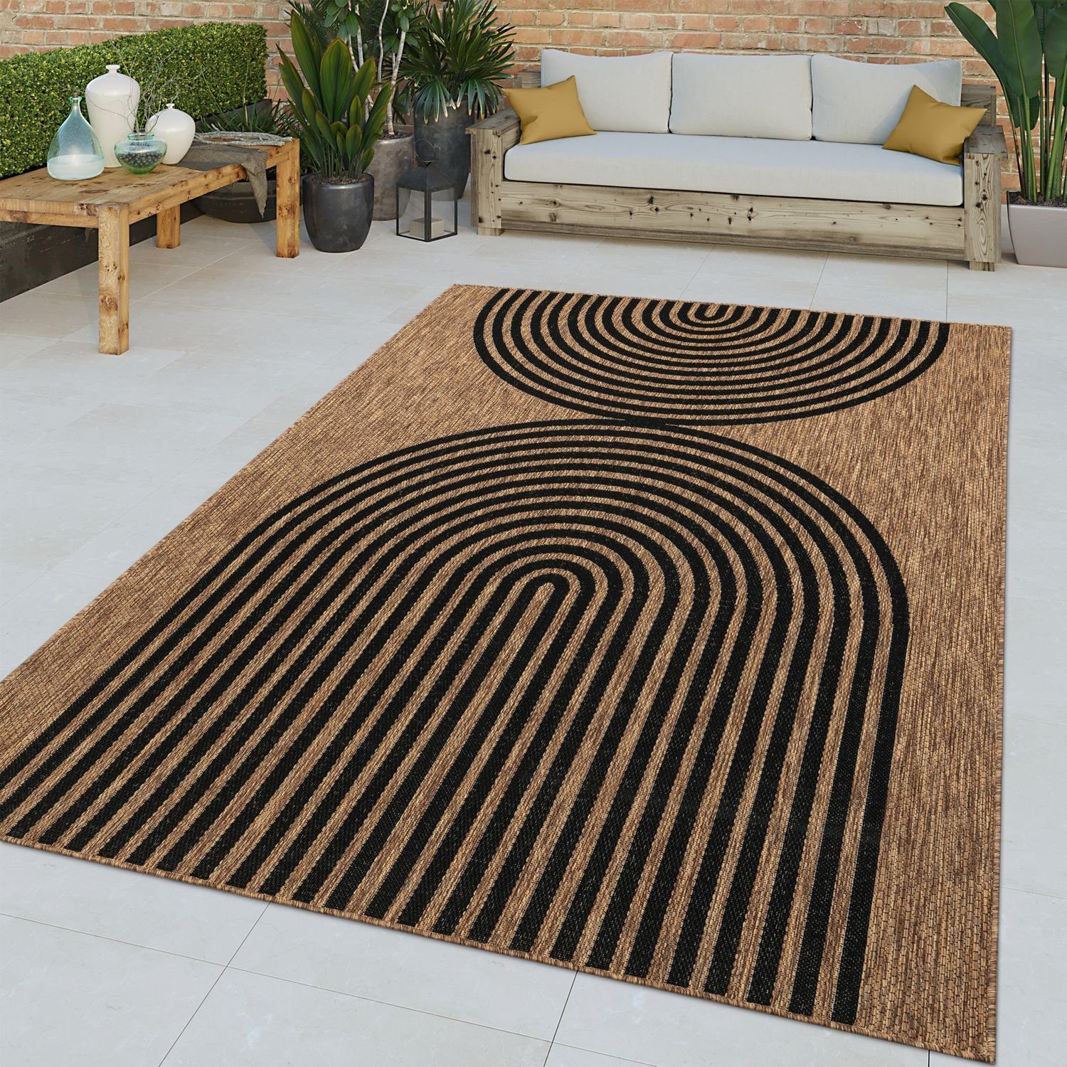 Outdoorteppich Balkon Garten Wetterfest Flachgewebe Geometrisch Ethno Modern, TT Home, rechteckig, Höhe: 4 mm