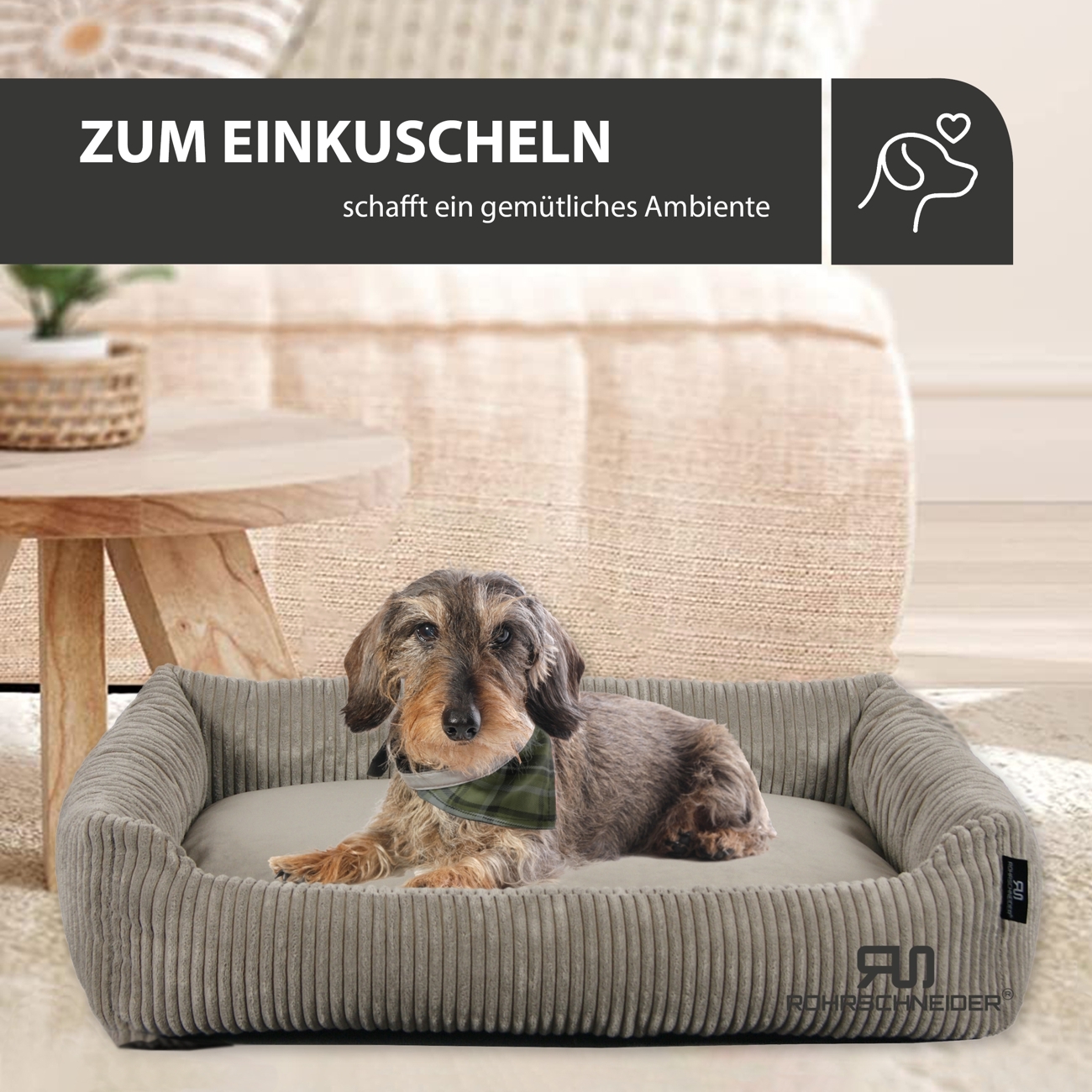 Rohrschneider Hundebetten Rohrschneider Hundebett mit Gratis-Beigabe, waschbar, robuster Breit-Cordstoff taupe