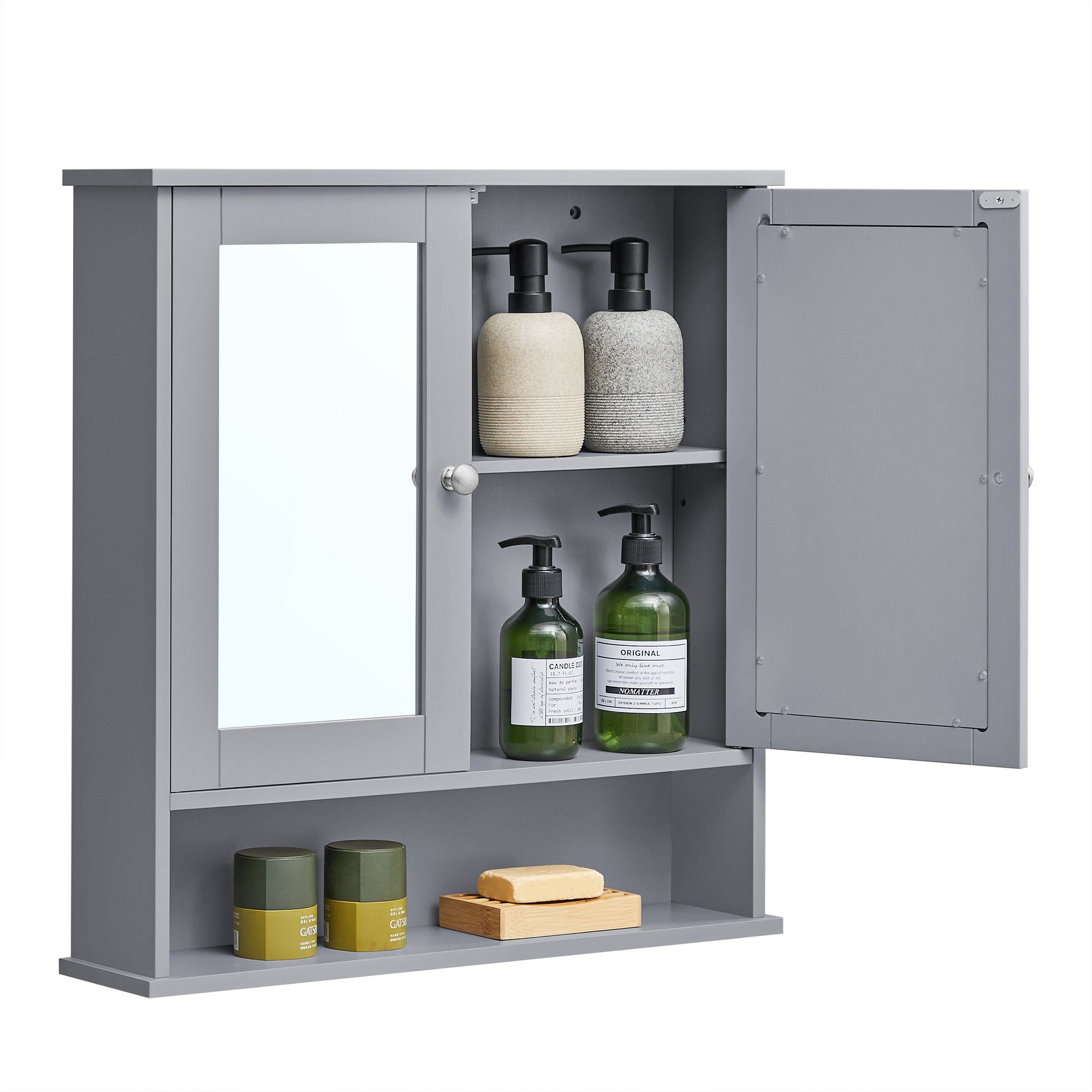VASAGLE Spiegelschrank 2 Spiegeltüren und Ablage, verstellbare Regalebene