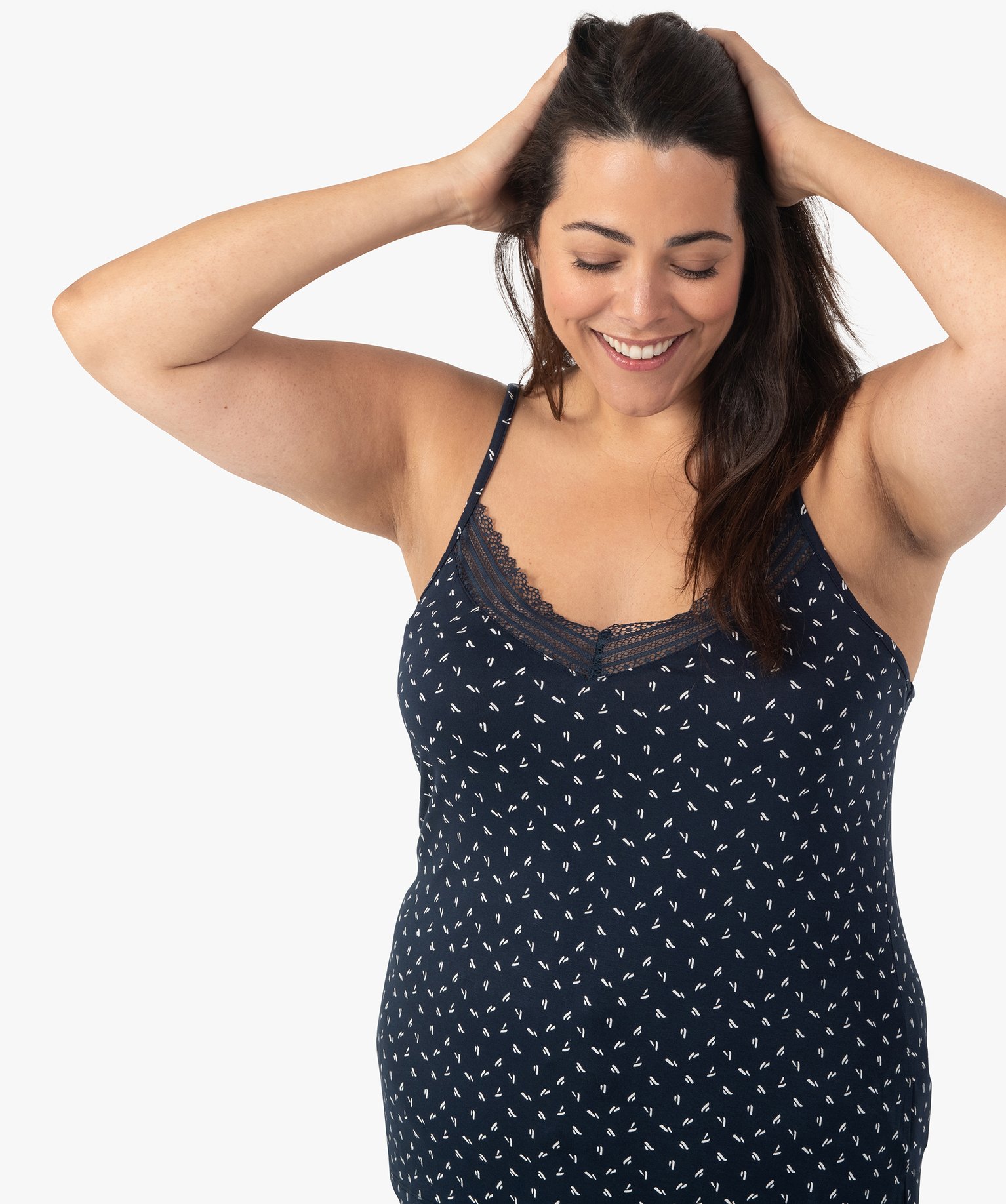 Débardeur femme grande taille en maille fluide et dentelle imprime | GEMO