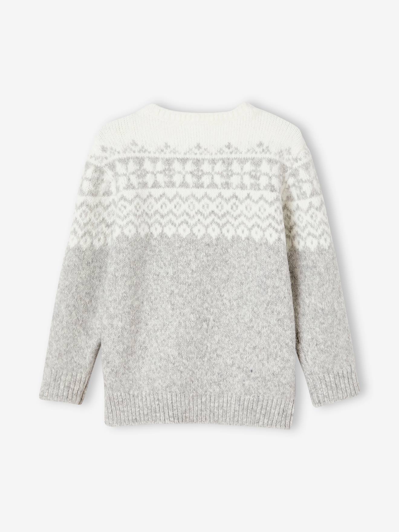Pull jacquard de Noël garçon gris chiné