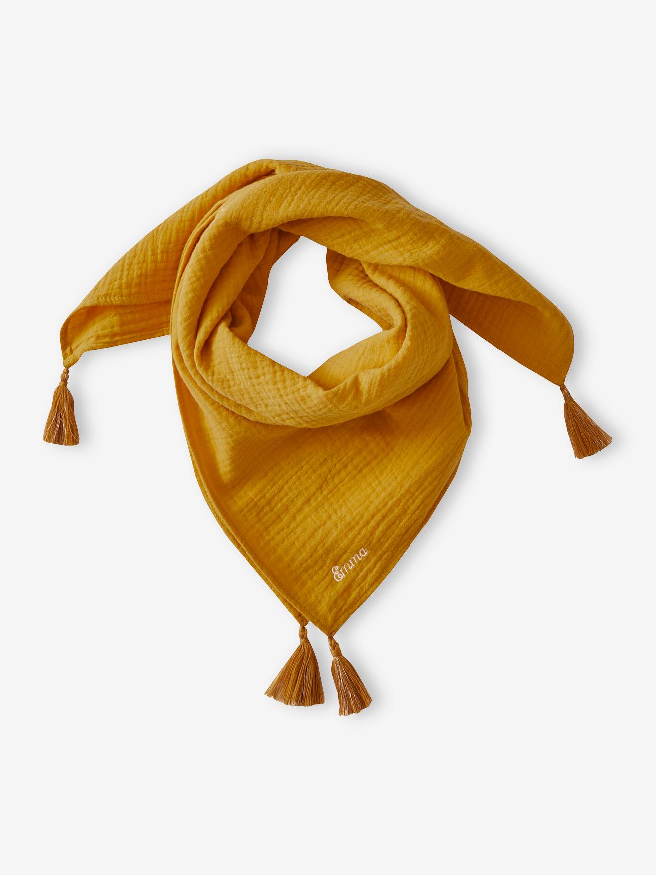 Foulard uni personnalisable à pompons fille ocre