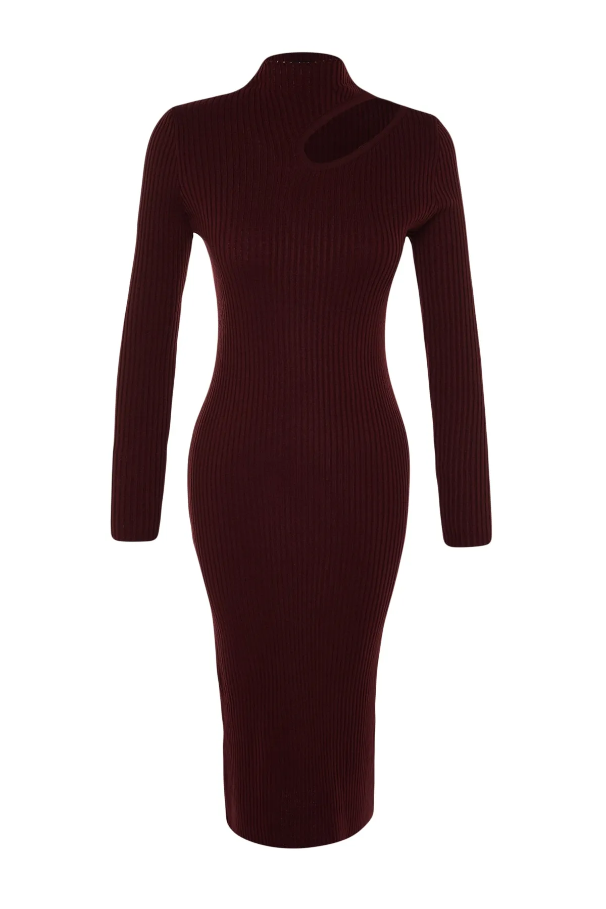 Trendyol Collection  Pflaumenfarbenes Midi-Strickkleid mit Rollkragen TWOAW24EL00028