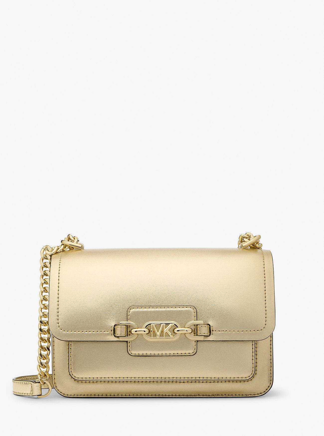 Heather Large Metallic Leather Shoulder Bag - PALE GOLD